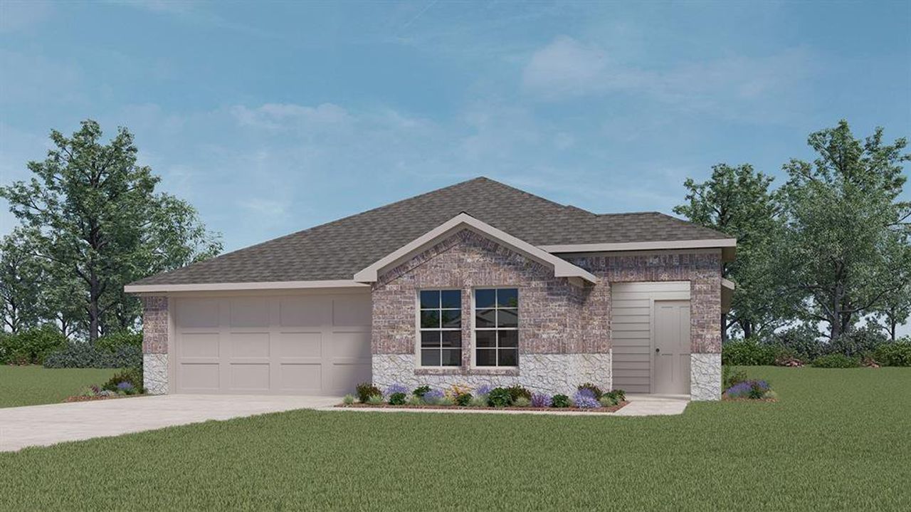 Front exterior of a new home in Stonewyck Farms, Ennis, TX, highlighting curb appeal (Image 2).