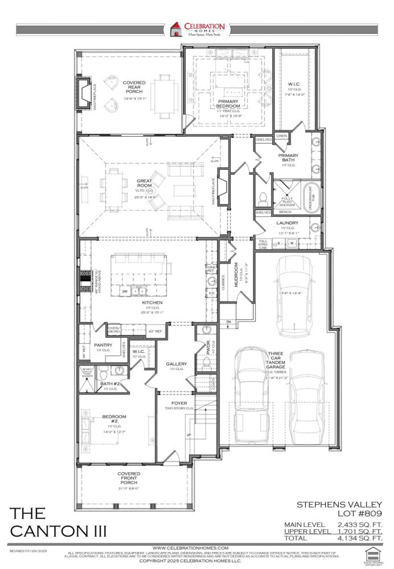 2D floor plan layout for the 809 CANTON III by Celebration Homes in Stephens Valley, Nashville, TN (Image 2).