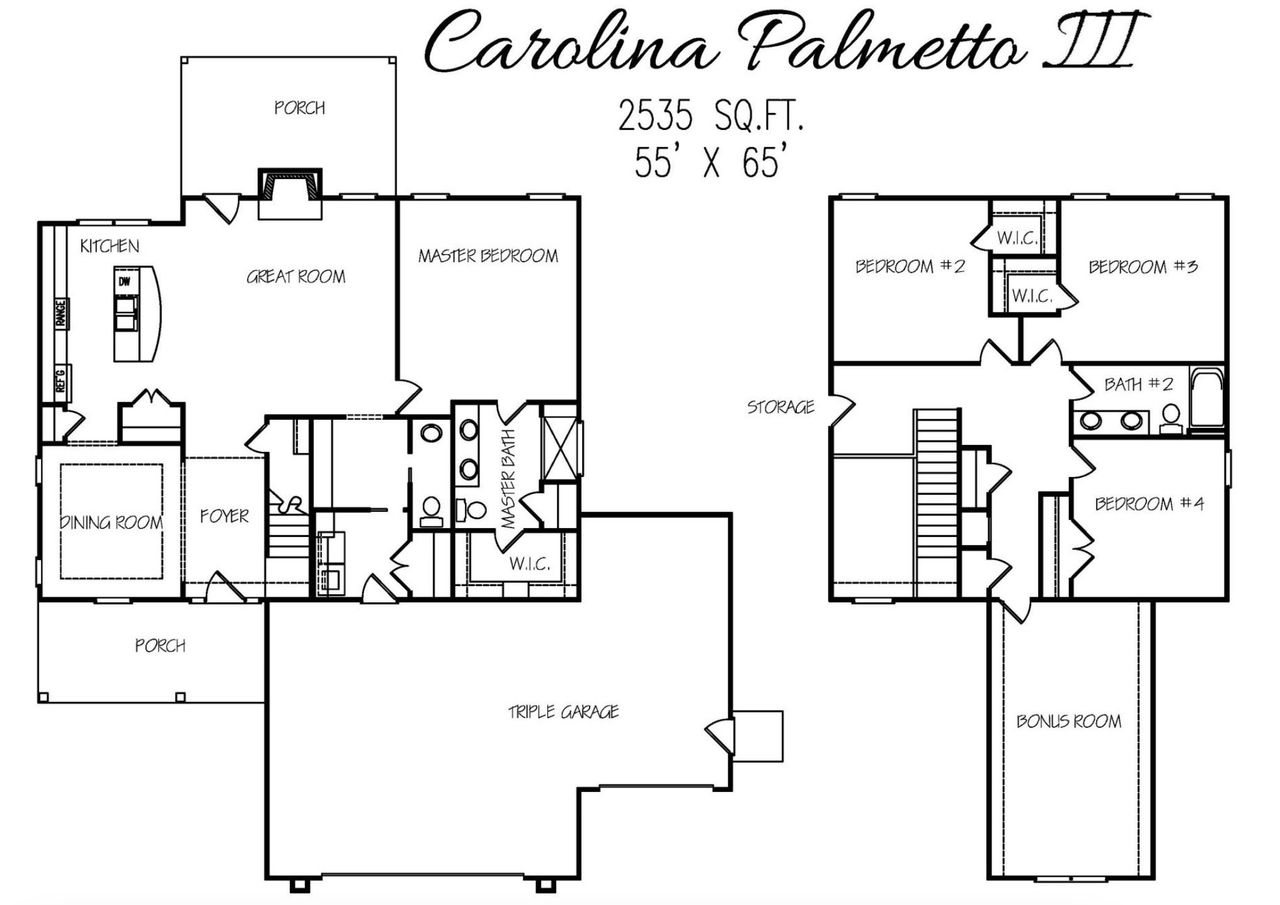 2D floor plan layout for the The Carolina Palmetto III by Watermark Homes in South Creek, Fuquay Varina, NC (Image 2).
