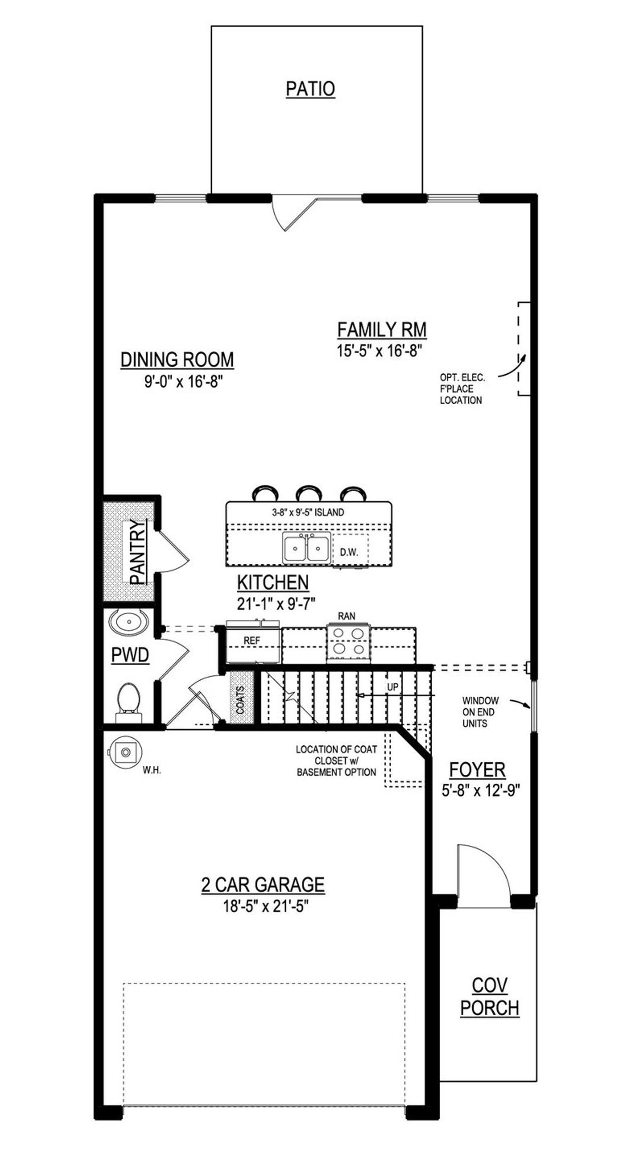 2D floor plan layout for the Corban Interior Unit by O'Dwyer Homes in The Collection at Wolf Creek, Lawrenceville, GA (Image 2).