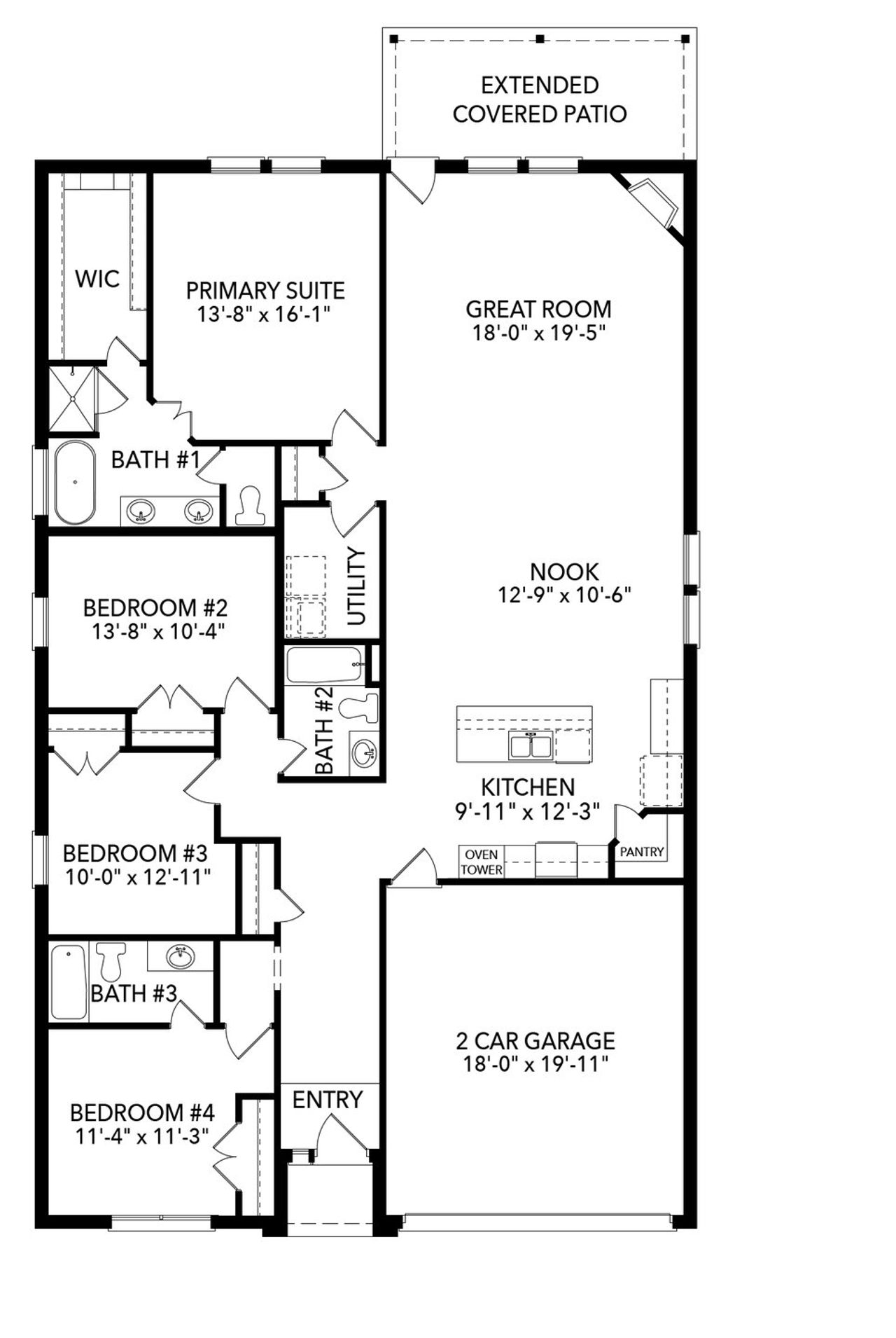 2D floor plan layout of this home in Green Meadows, Celina, TX (Image 2).
