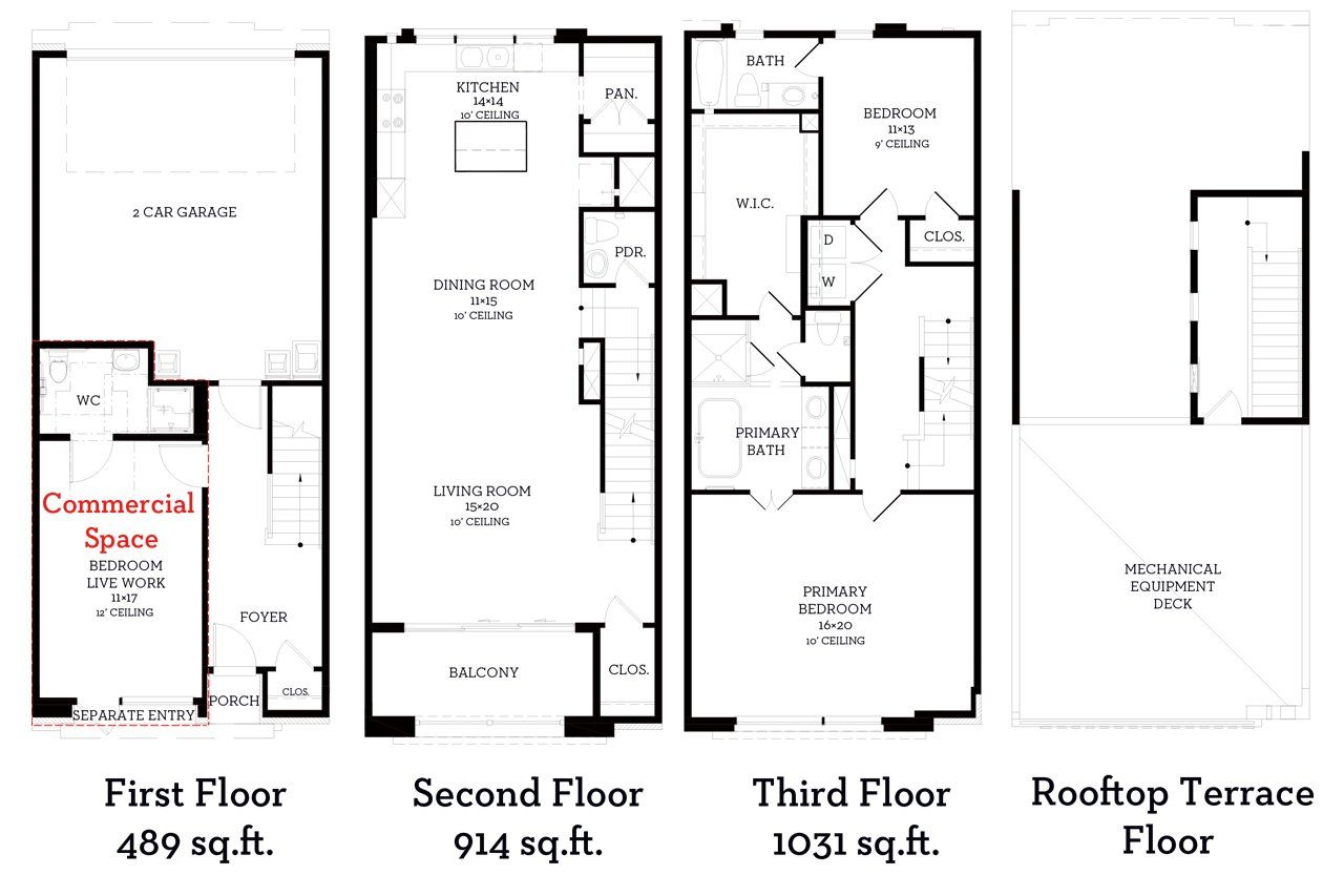 2D floor plan layout of this home in Austin Modern Lofts at Mueller, Austin, TX (Image 2). 2D floor plan layout of this home in Austin Modern Lofts at Mueller, Austin, TX (Image 2).