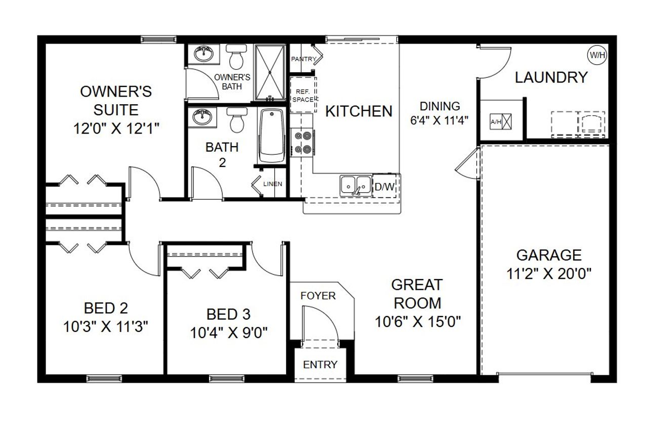 2D floor plan layout for the Palm by Holiday Builders in Flagler Estates, Hastings, FL (Image 2).
