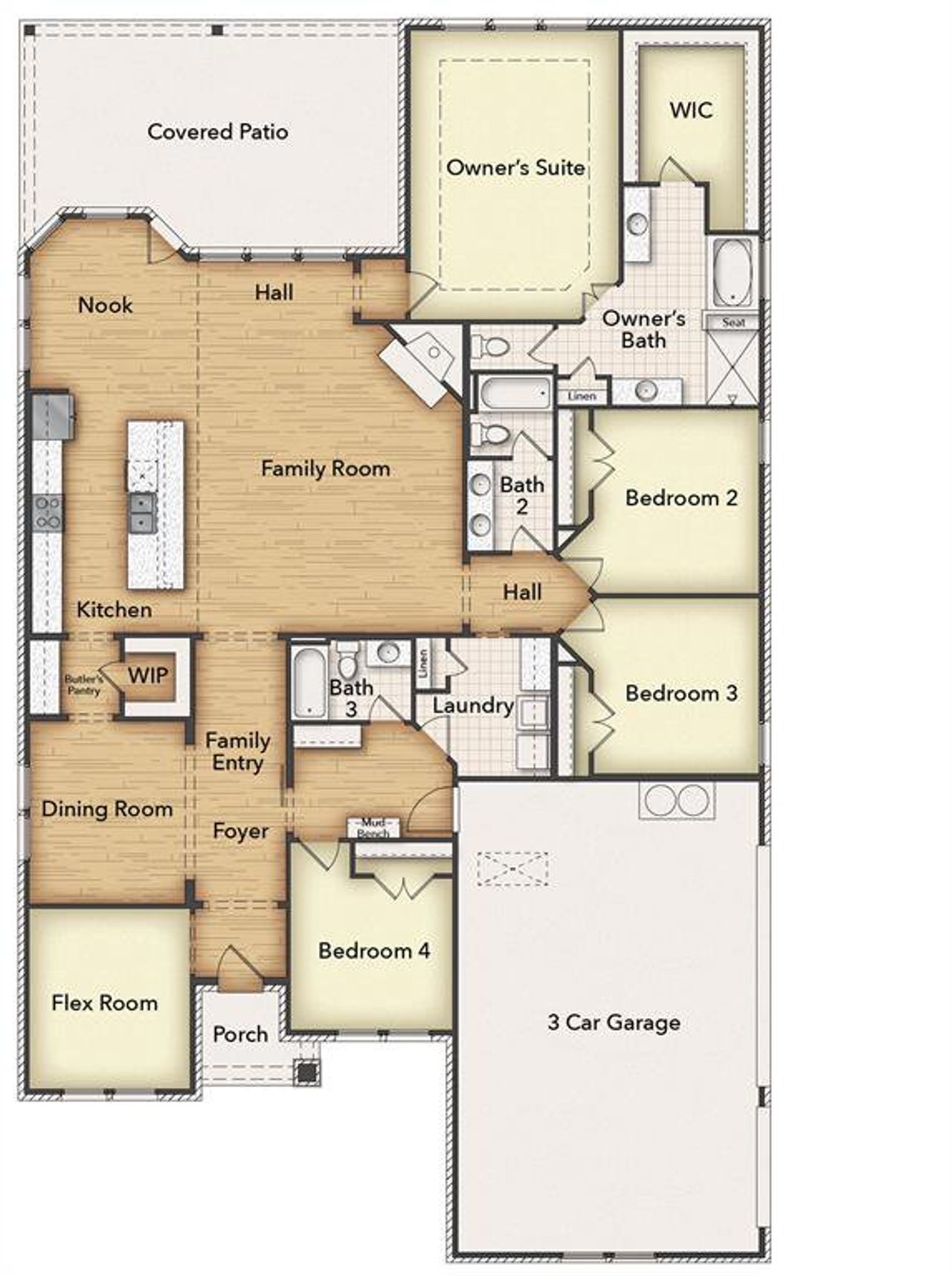 2D floor plan layout of this home in Raintree Estates, Blue Ridge, TX (Image 2).