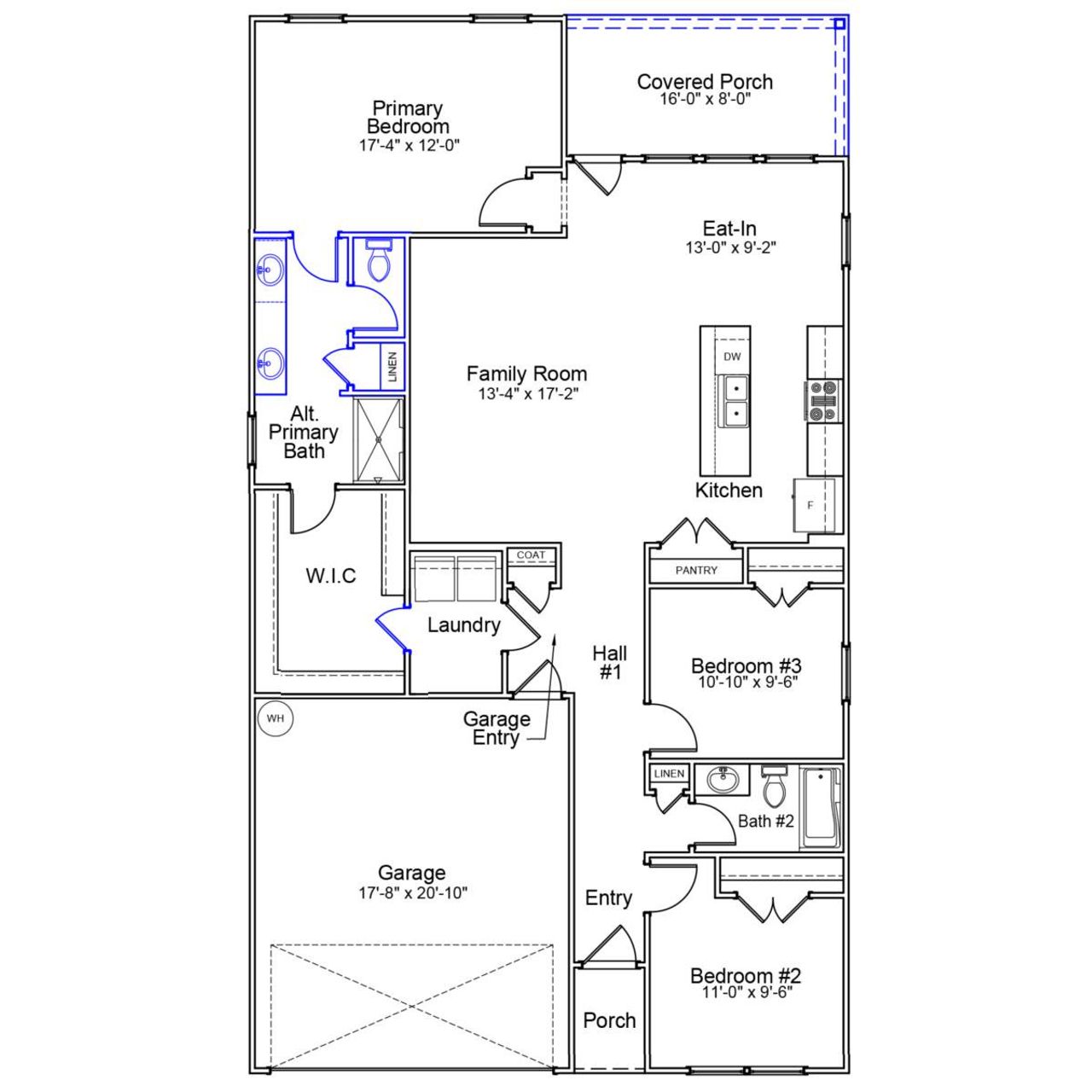 2D floor plan layout of this home in Citadel Point at Southbridge, Sneads Ferry, NC (Image 2).