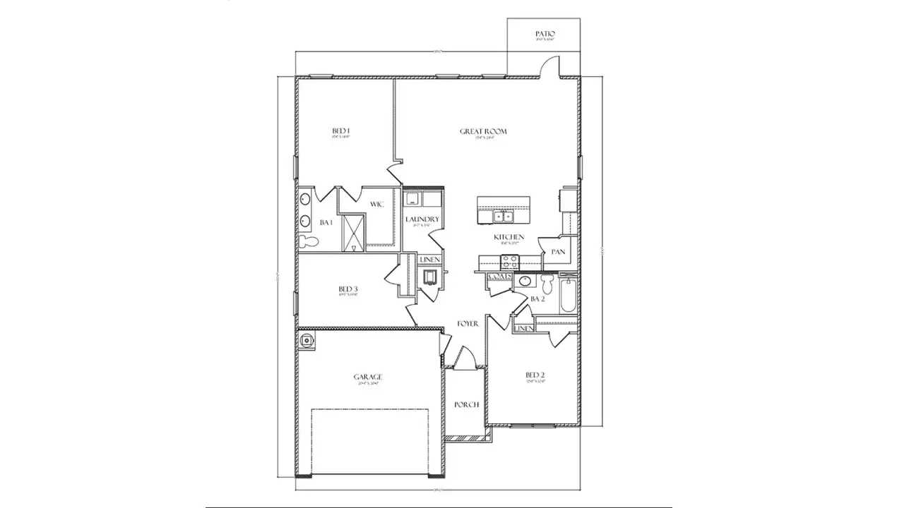 2D floor plan layout for the Walker by D.R. Horton in Abilene Acres, Tallahassee, FL (Image 2). 2D floor plan layout for the Walker by D.R. Horton in Abilene Acres, Tallahassee, FL (Image 2).