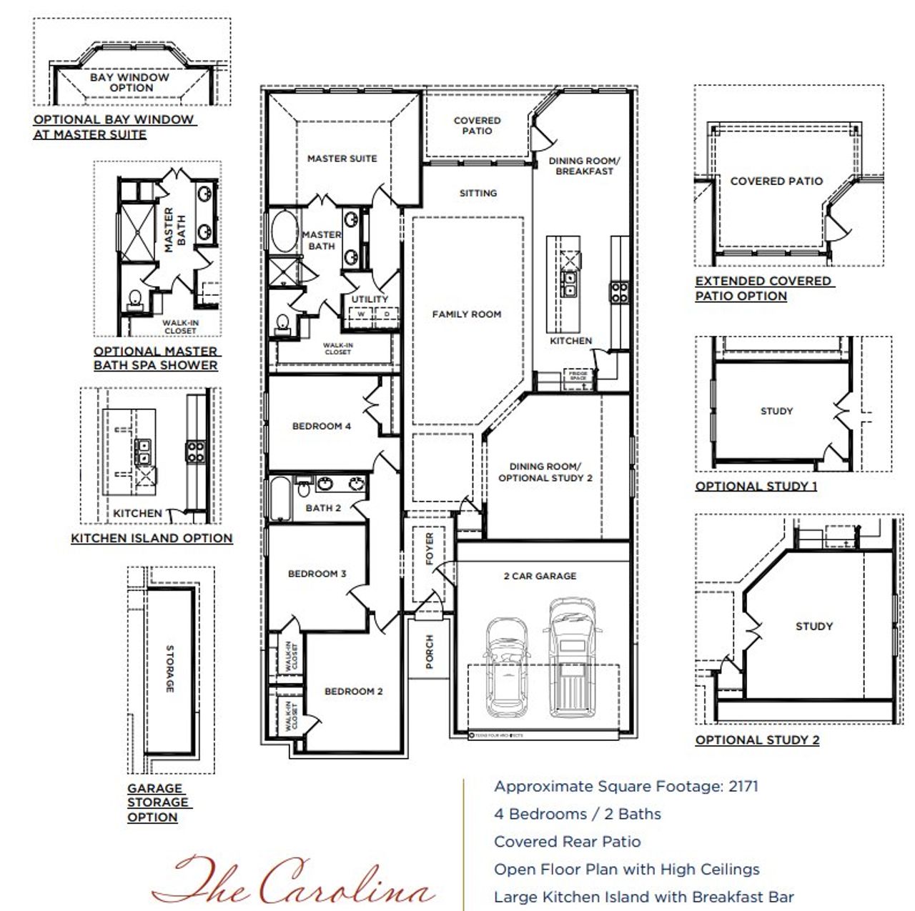 2D floor plan layout for the The Carolina by McKinley Homes in Stone Creek Ranch, Hockley, TX (Image 2).