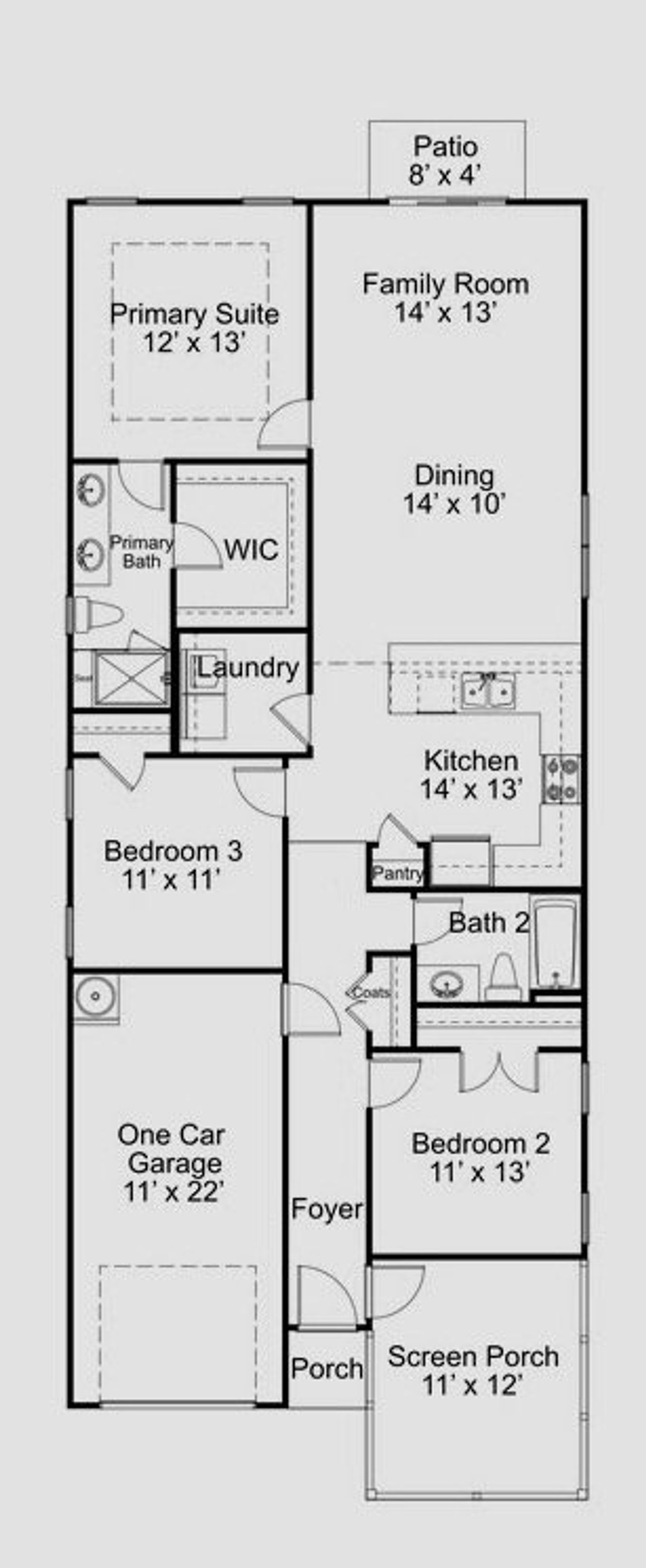 2D floor plan layout for the Palmetto by McKee Homes in The Walk at East Village, Clayton, NC (Image 2). 2D floor plan layout for the Palmetto by McKee Homes in The Walk at East Village, Clayton, NC (Image 2).