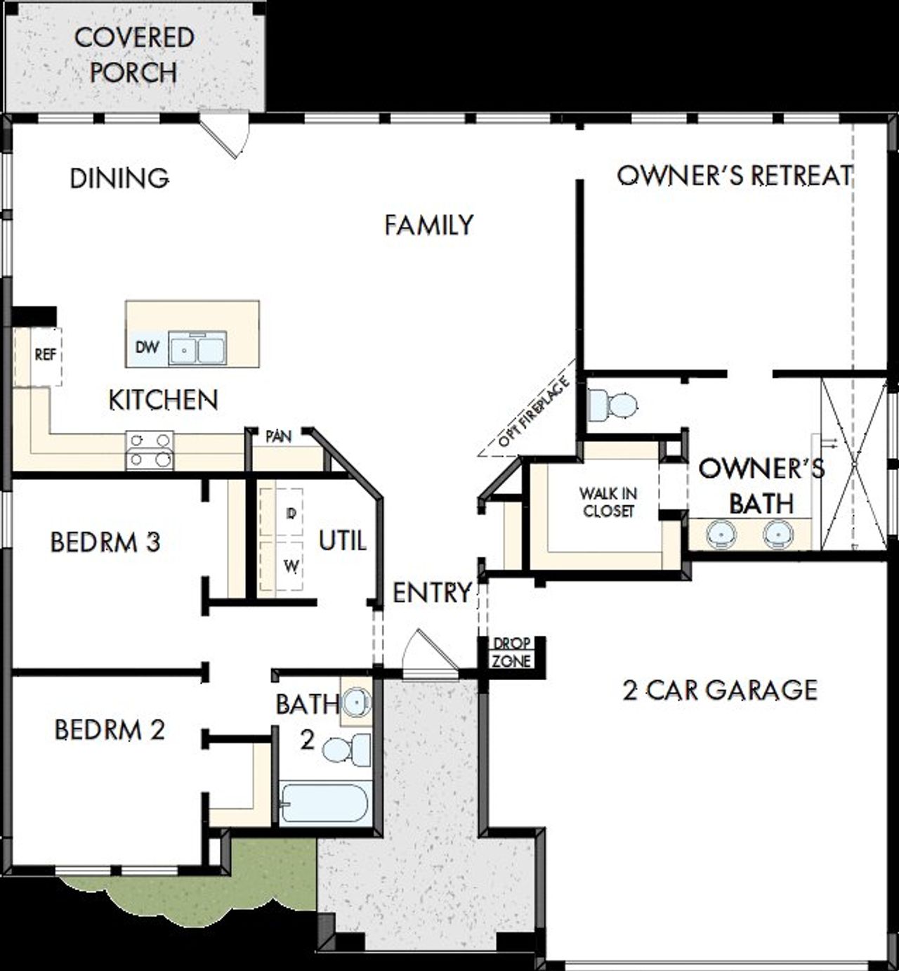 2D floor plan layout of this home in Sunfield, Buda, TX (Image 2).