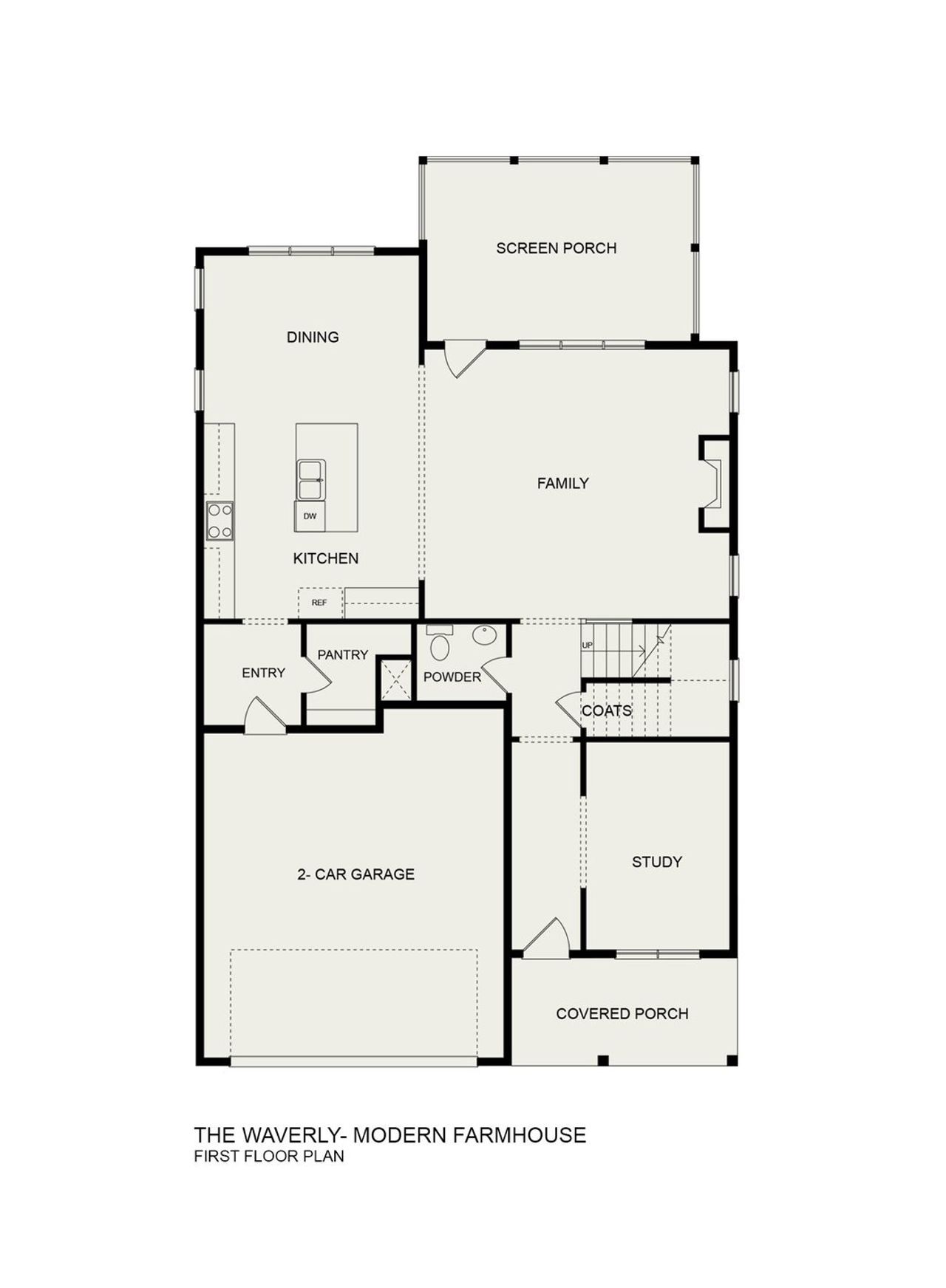 2D floor plan layout for the Waverly Modern Farmhouse by Homes by Dickerson in Ponder, Wendell, NC (Image 2).