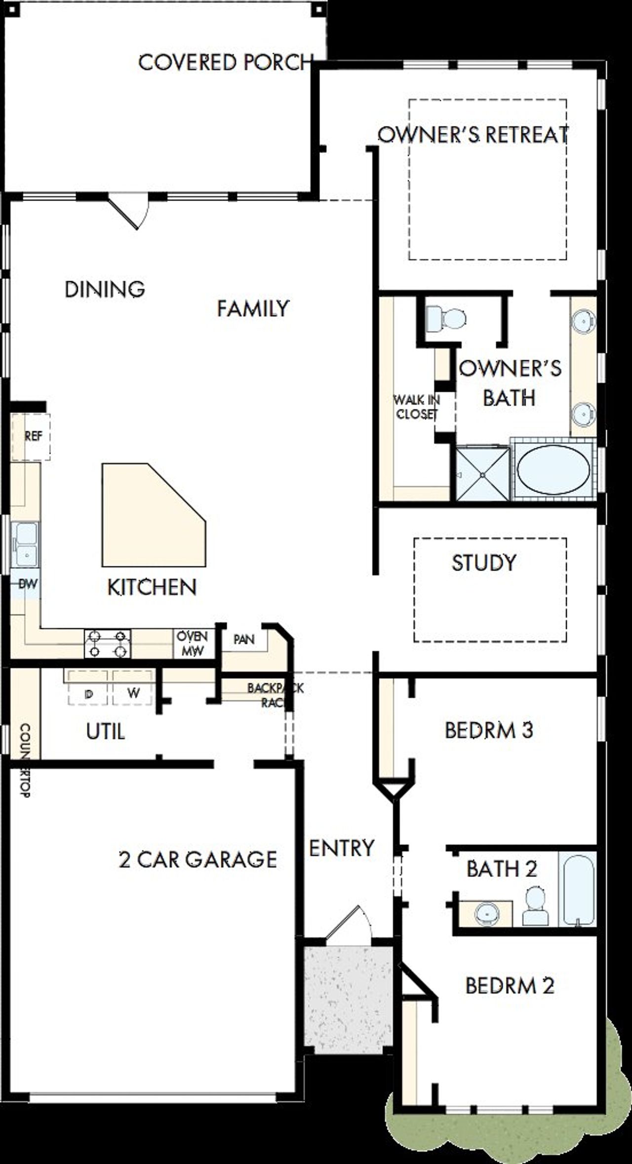 2D floor plan layout of this home in Tavolo Park Cottages, Fort Worth, TX (Image 2).