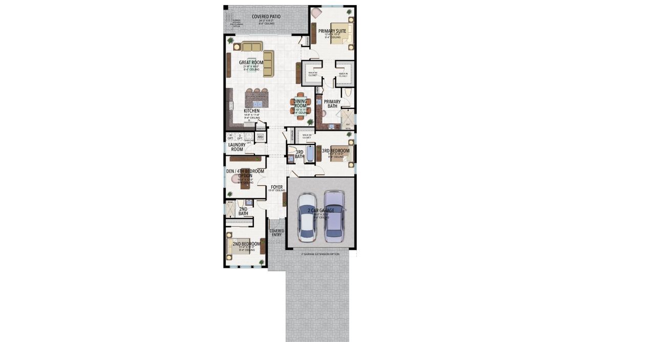 2D floor plan layout for the Orchid by GL Homes in Valencia Ridge, Wesley Chapel, FL (Image 2).