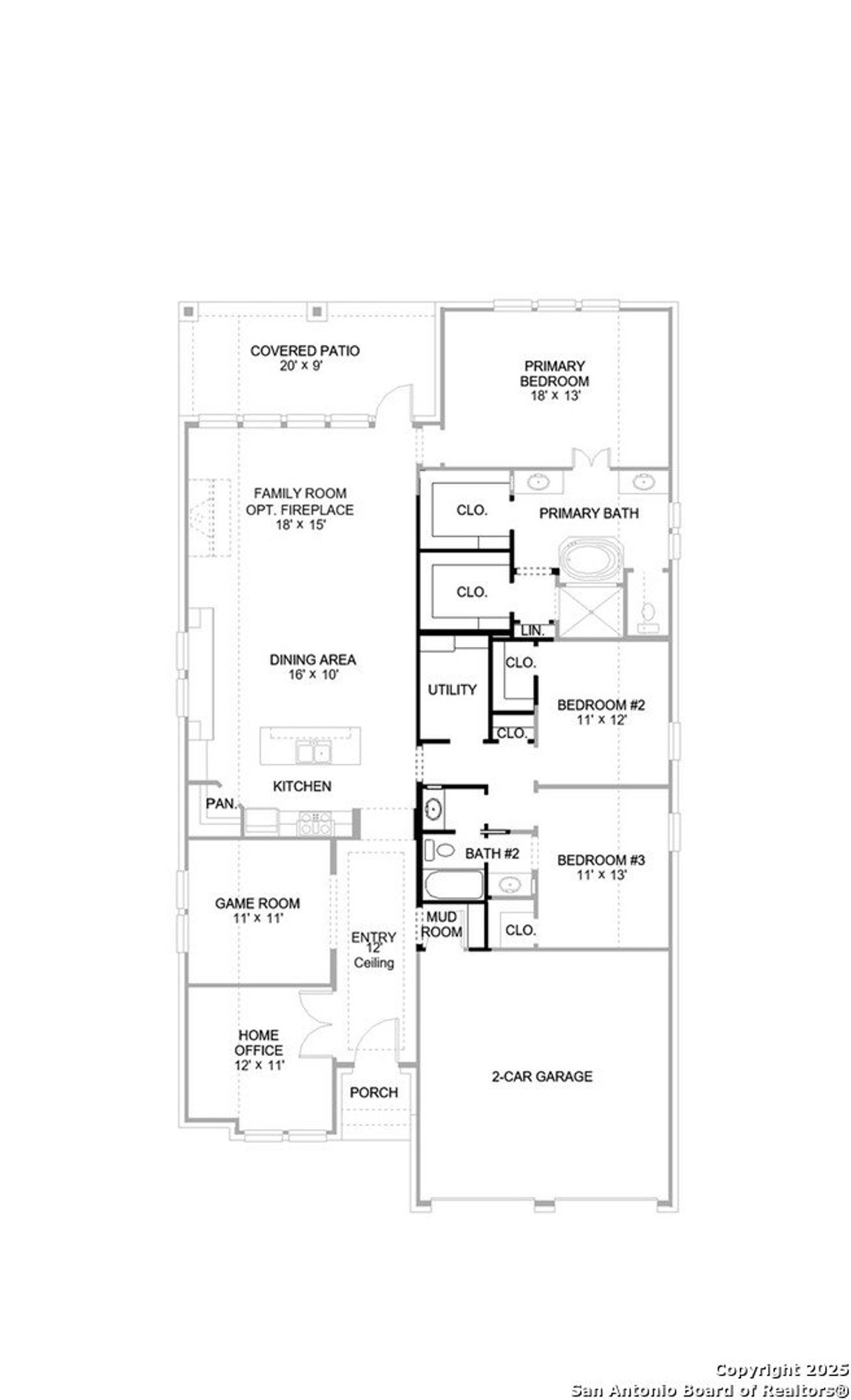 2D floor plan layout of this home in Meadows Of Mill Creek 60', Seguin, TX (Image 2).