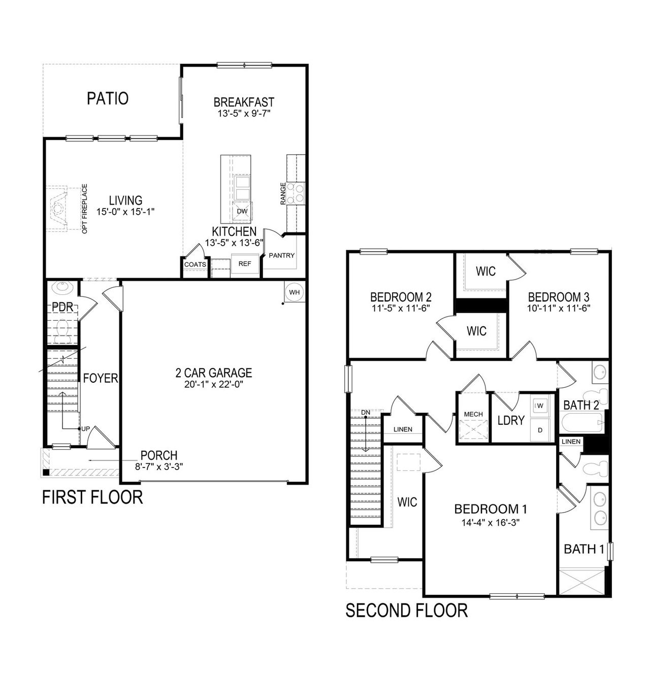 2D floor plan layout of this home in Hawk's Ridge, Rossville, GA (Image 2).