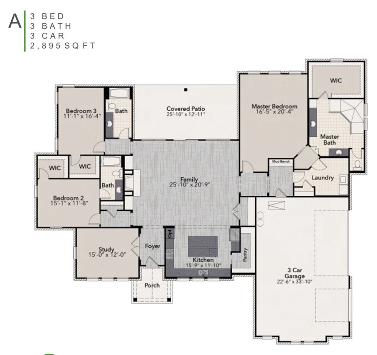 2D floor plan layout for the The Carter by Elmwood Custom Homes in Jordan Run, Midlothian, TX (Image 2).