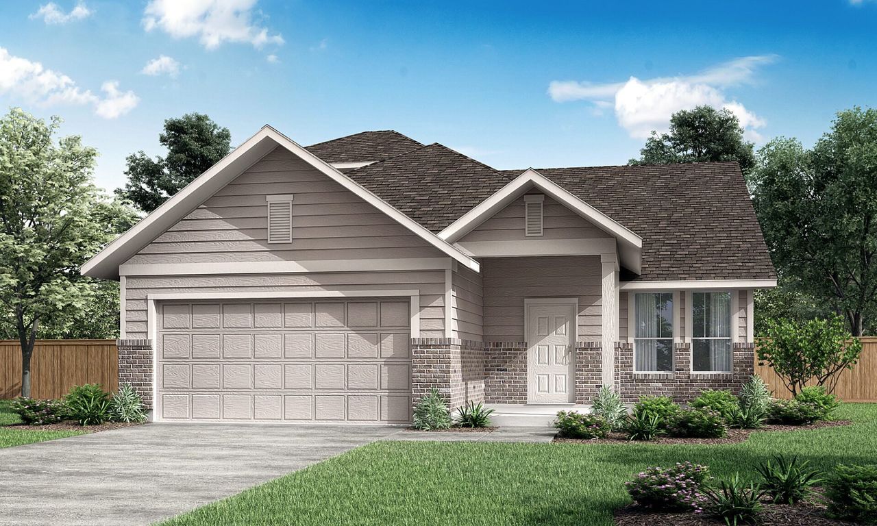 Representative exterior photo of a completed home built from the Sergio by Pacesetter Homes in Cool Water at Sonterra, Jarrell, TX (Image 2). Representative exterior photo of a completed home built from the Sergio by Pacesetter Homes in Cool Water at Sonterra, Jarrell, TX (Image 2).