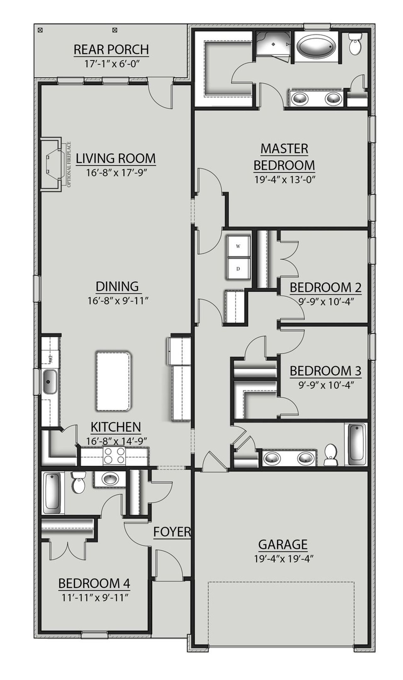 2D floor plan layout for the Falkner III G by DSLD Homes in Twin Lakes, Portland, TN (Image 2).