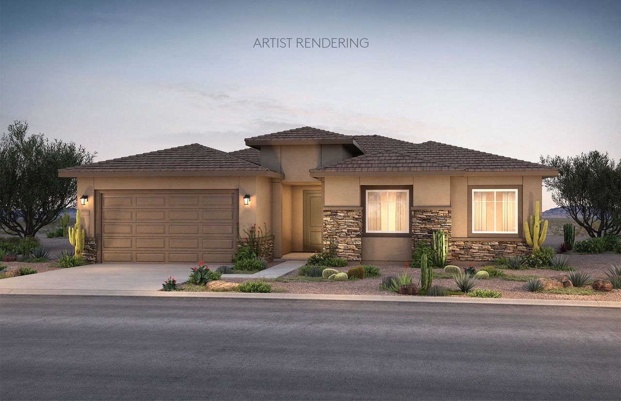 Front exterior of a new home in Del Webb at Rocking K, Tucson, AZ, highlighting curb appeal (Image 2).