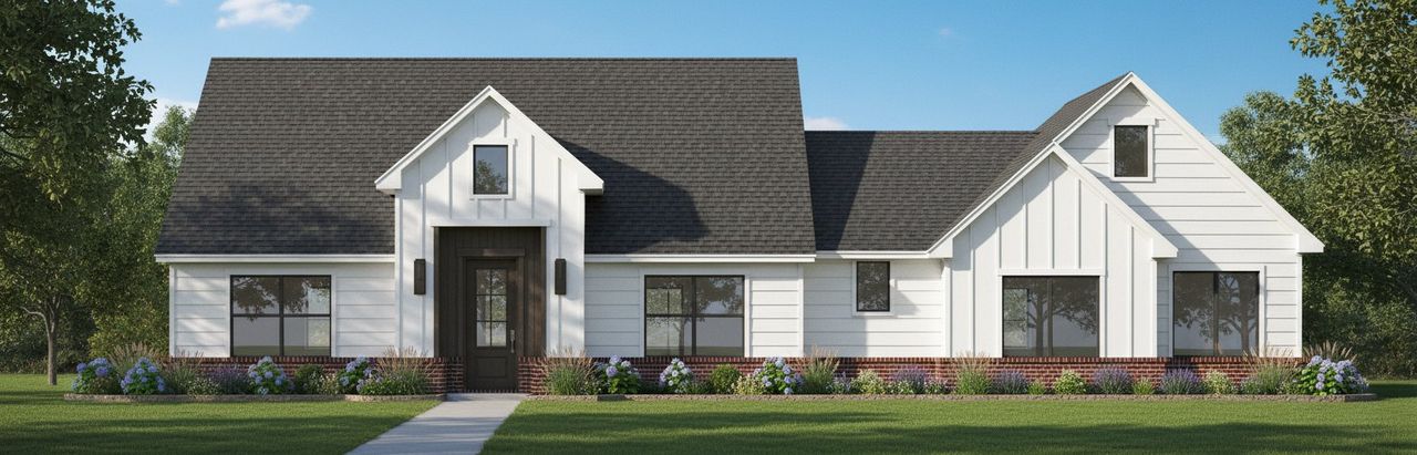 Representative exterior photo of a completed home built from the The Peony by Kenmark Homes in Zion Valley, Poolville, TX (Image 2).