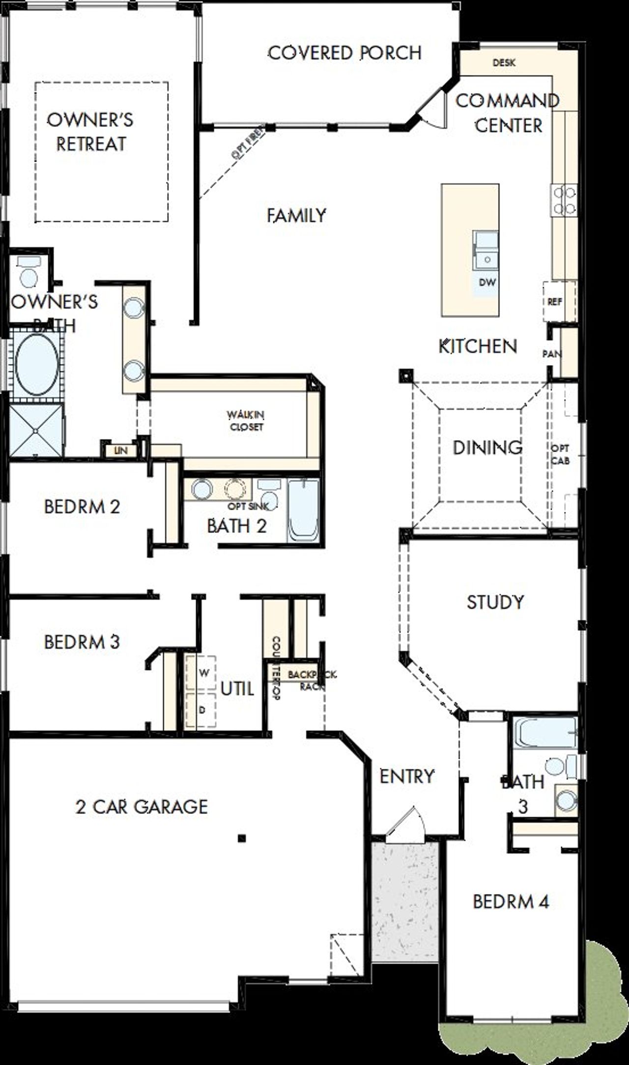 2D floor plan layout of this home in Brookewater 55’ Homesites, Rosenberg, TX (Image 2).