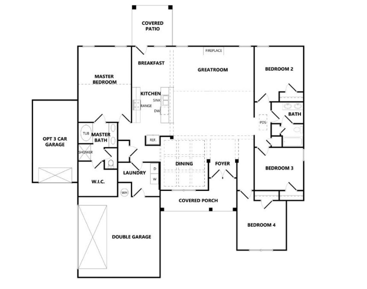 2D floor plan layout for the The Handcock by Expo Homes in Franklin Estates, Monroe, GA (Image 2).