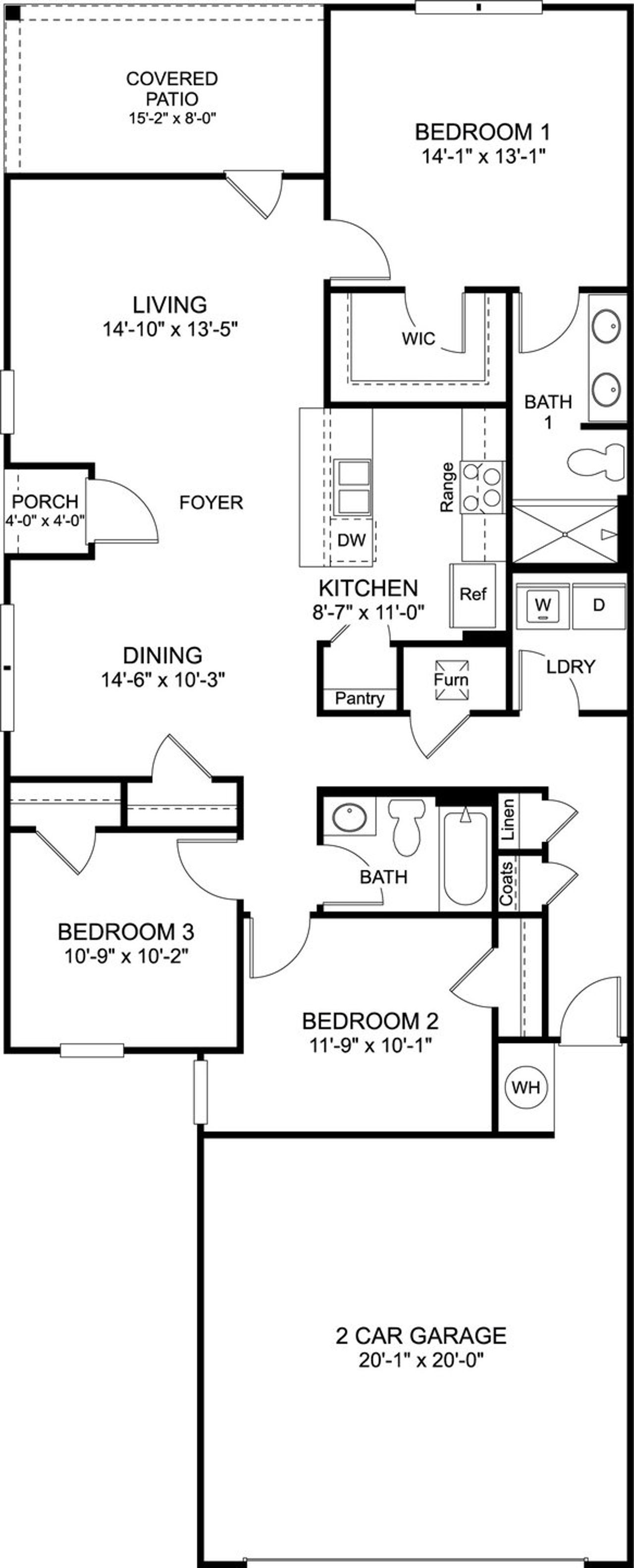 2D floor plan layout for the Southport by D.R. Horton in Cambridge Cove, Chickamauga, GA (Image 2).