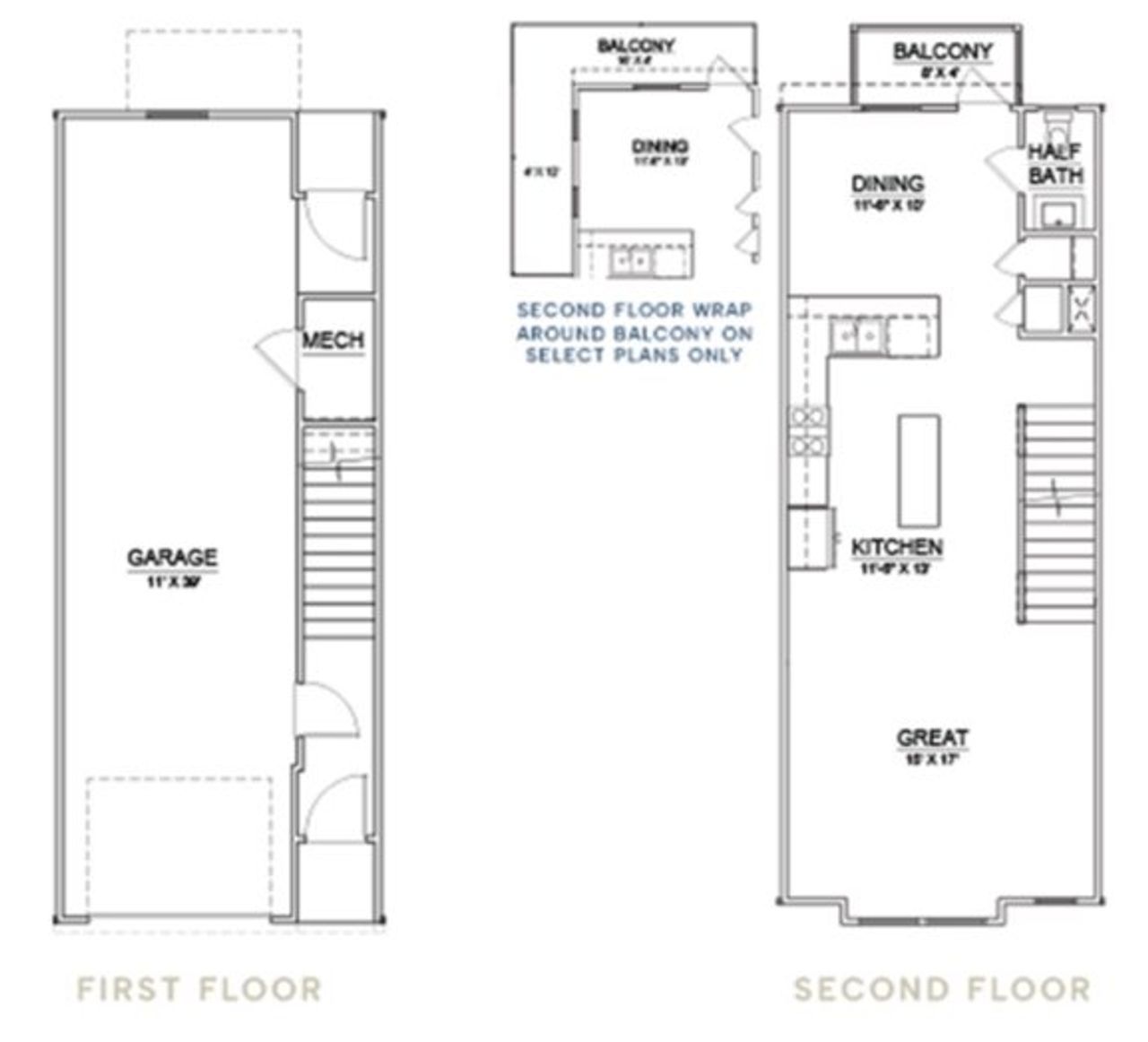 2D floor plan layout for the The Belmont - End by Hopper Communities in Towns at Pegram, Charlotte, NC (Image 2).