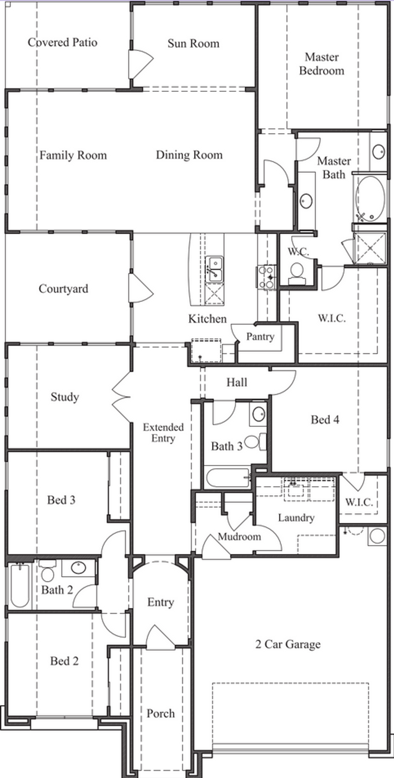 2D floor plan layout for the Plan 2305 by Texas Homes in The Enclave at Potranco Oaks, Castroville, TX (Image 2).