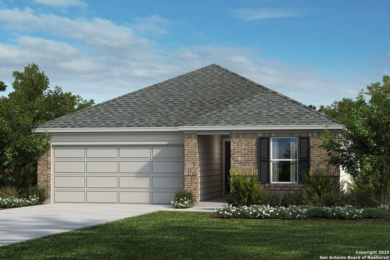 Front exterior of a new home in Knox Ridge, Converse, TX, highlighting curb appeal (Image 2). Front exterior of a new home in Knox Ridge, Converse, TX, highlighting curb appeal (Image 2).