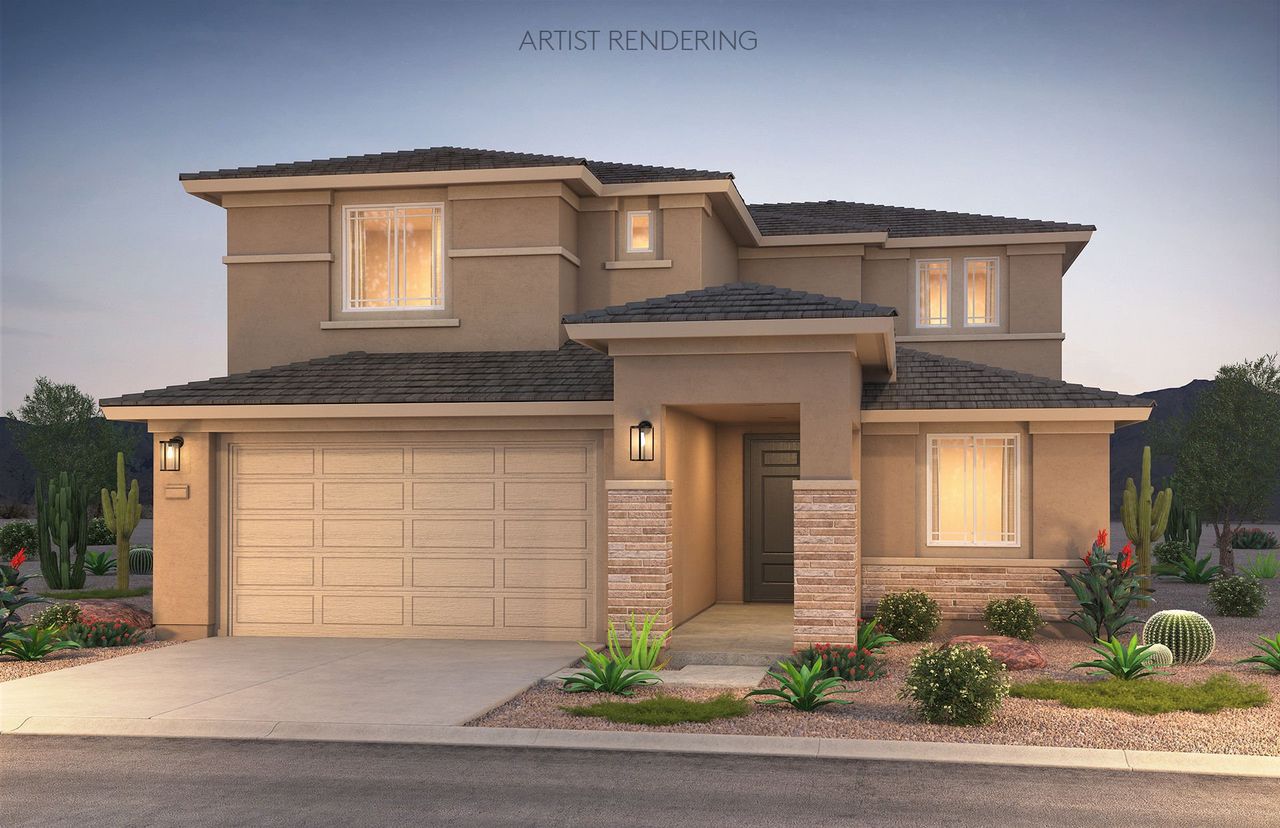 Front exterior of a new home in Blossom Rock, Apache Junction, AZ, highlighting curb appeal (Image 2).