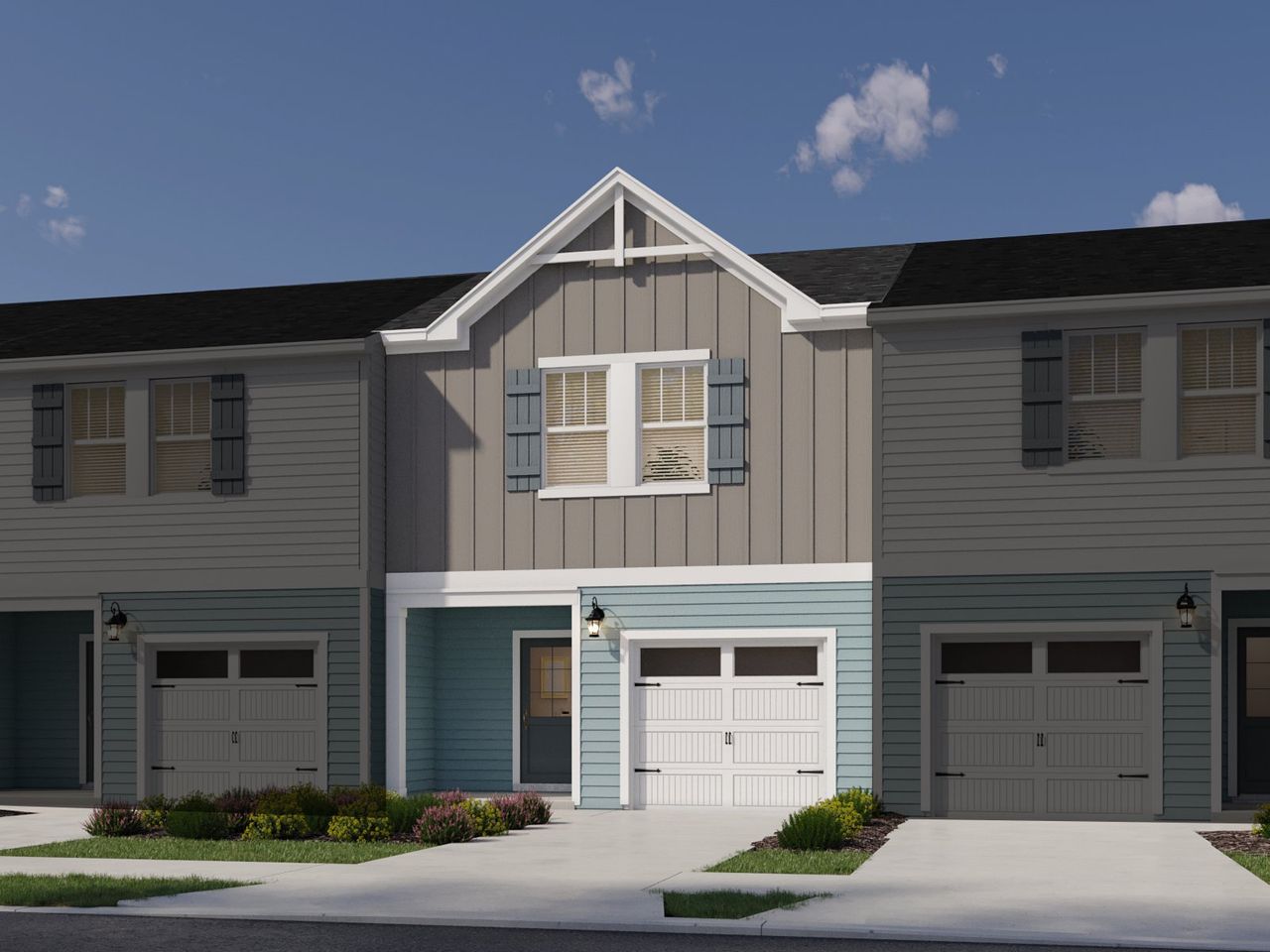 Front exterior of a new home in Rocky River Towns, Charlotte, NC, highlighting curb appeal (Image 2).