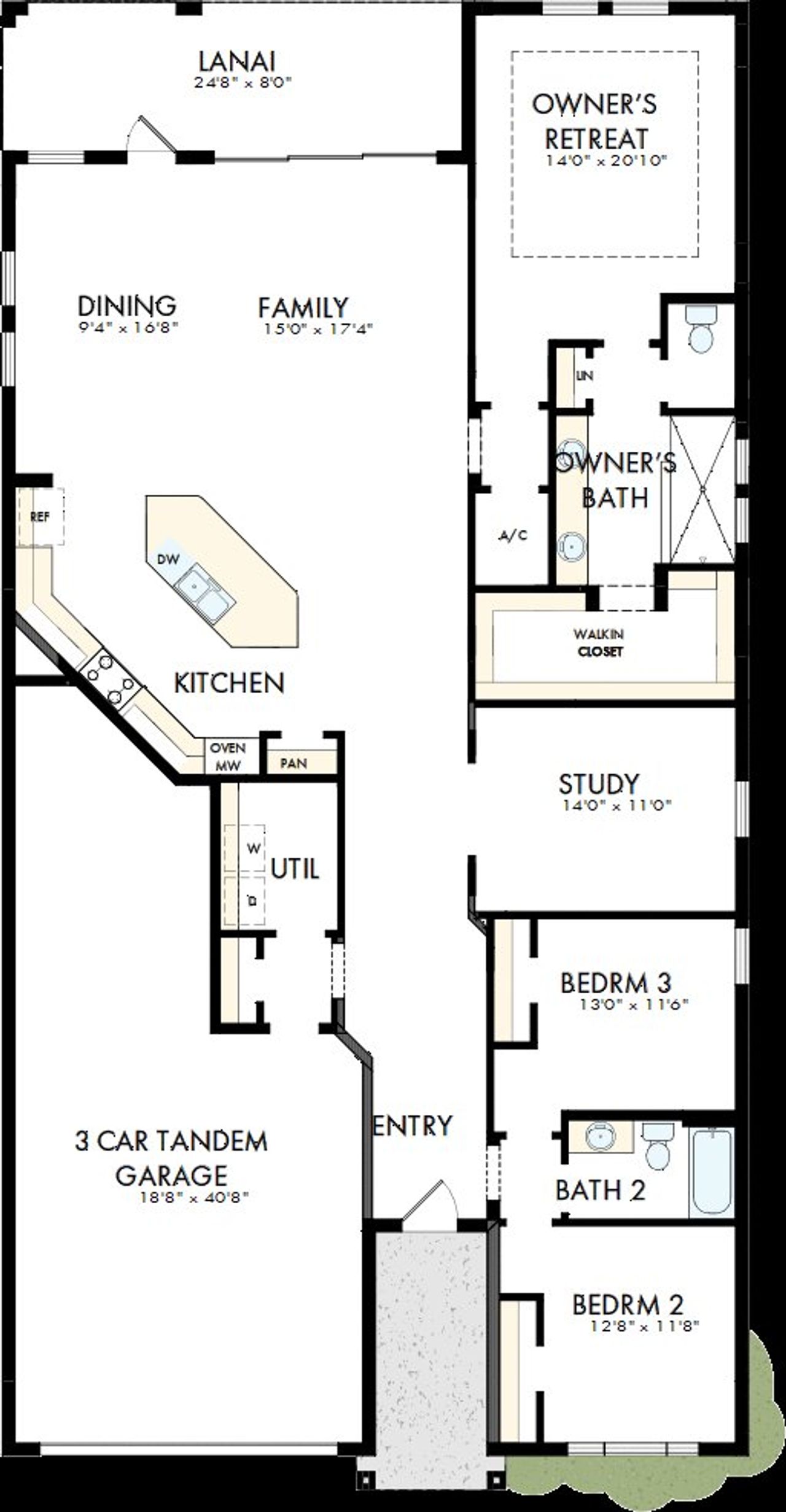 2D floor plan layout of this home in Oakfield at Mount Dora Village Series, Mount Dora, FL (Image 2).