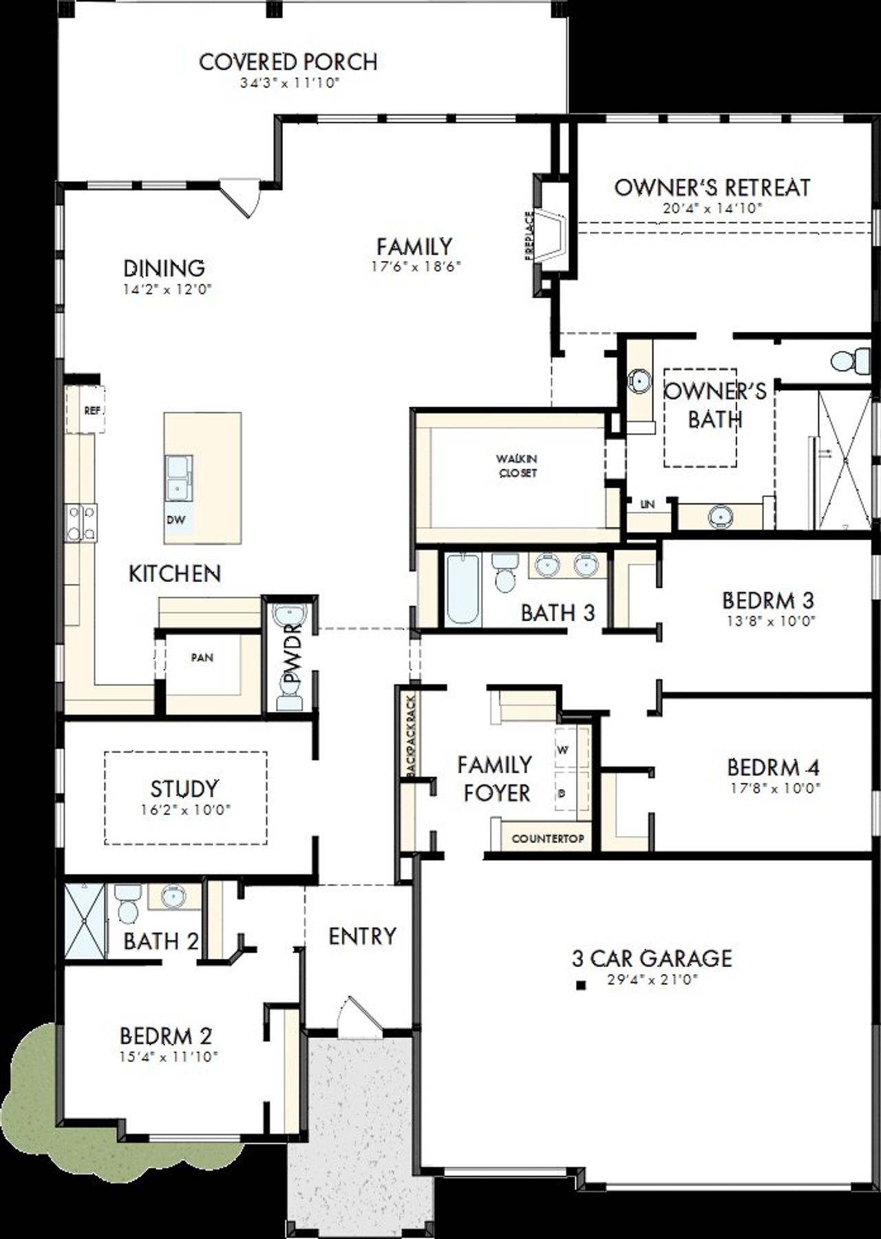 2D floor plan layout of this home in COLTON - Parkview Collection, Todd Mission, TX (Image 2).