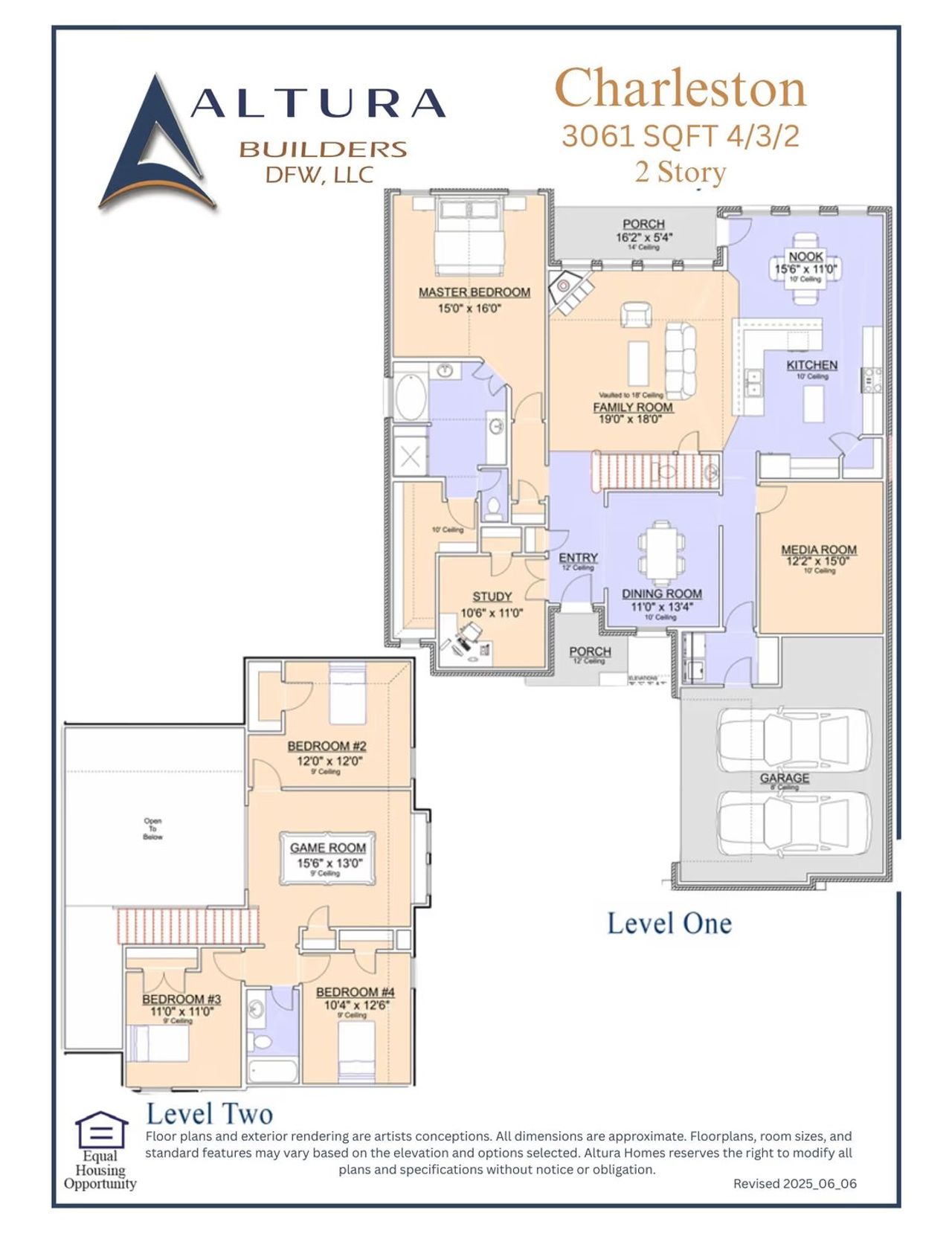 2D floor plan layout for the Charleston by Altura Homes in Forest Ridge, Greenville, TX (Image 2).