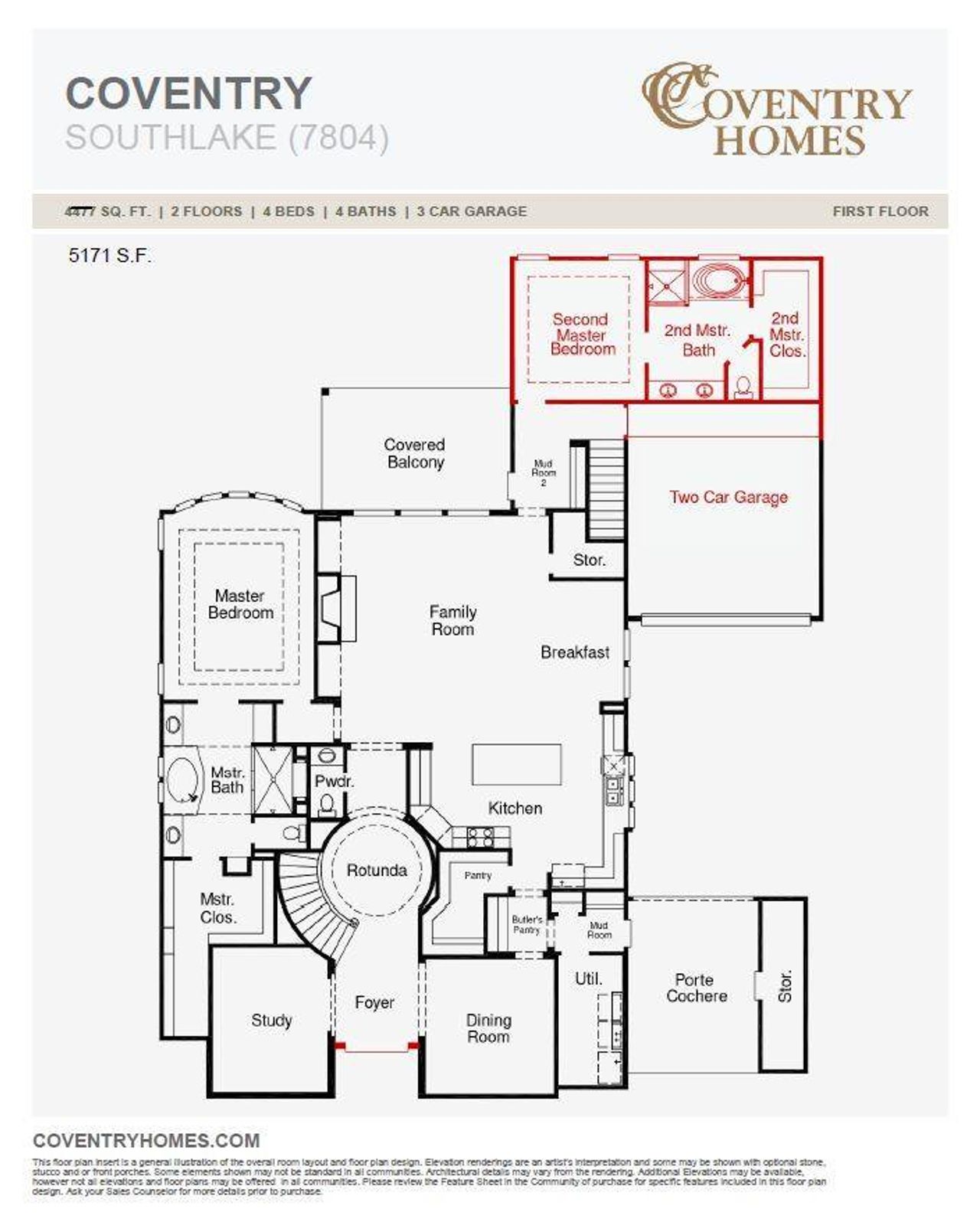 2D floor plan layout of this home in Harvest Green 75', Richmond, TX (Image 2).
