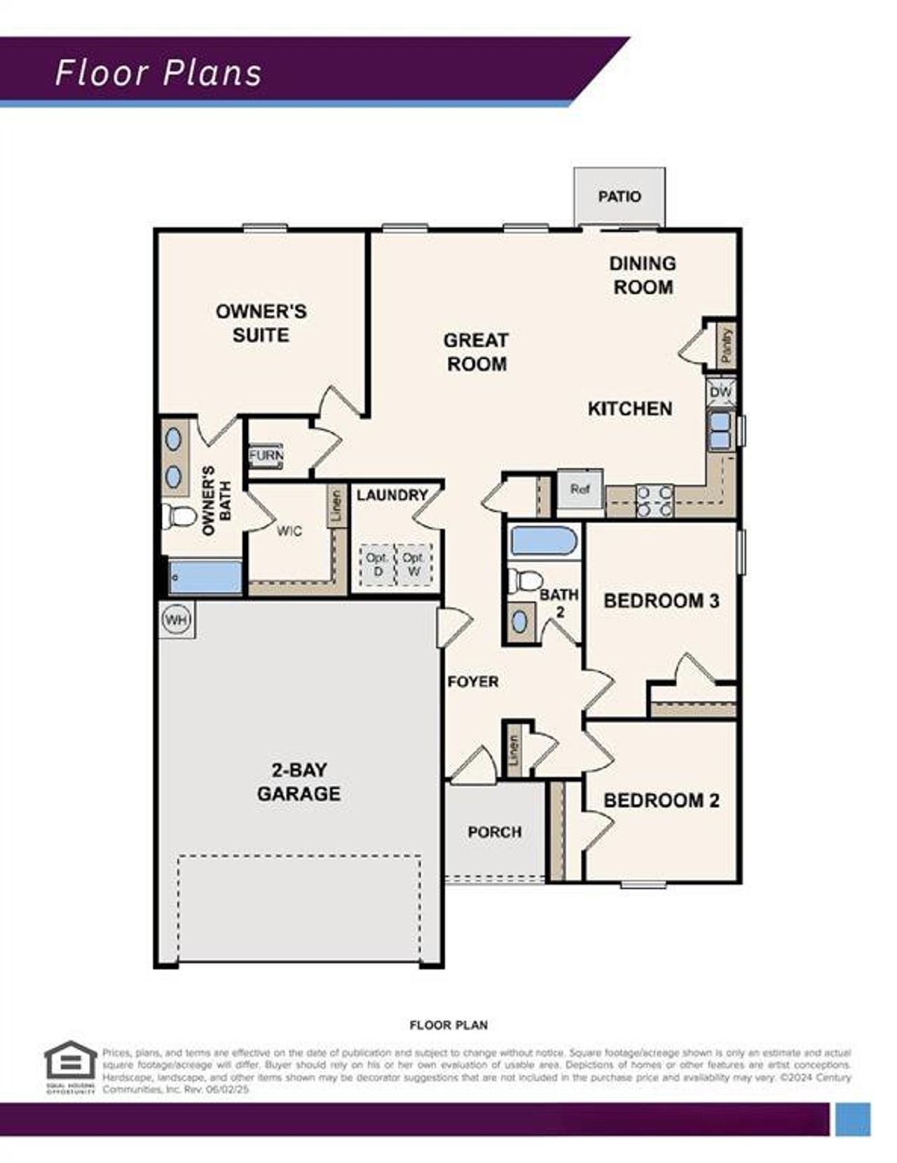 2D floor plan layout of this home in Courtland Place, Cleburne, TX (Image 2).