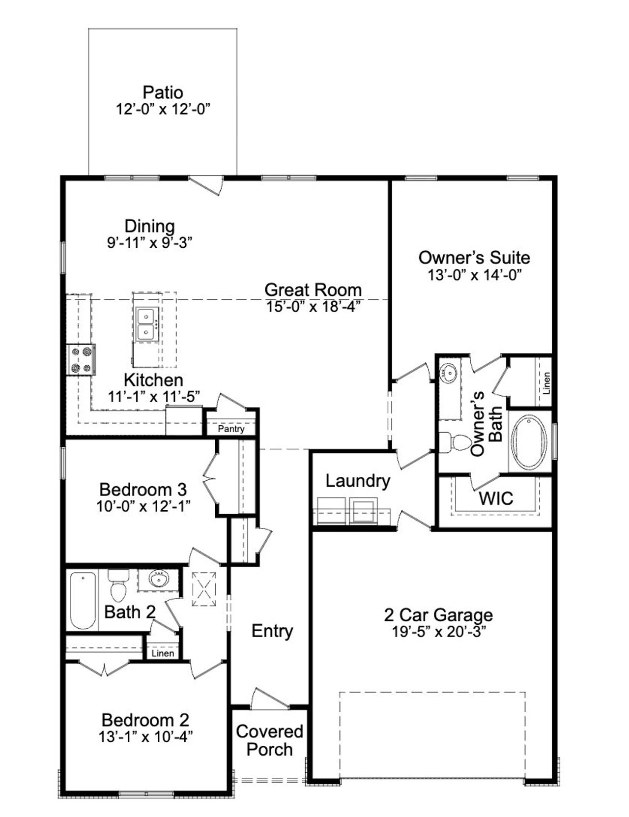 2D floor plan layout for the Molly A by JC Jackson Homes,LLC in Heritage Pointe, Newport, NC (Image 2).