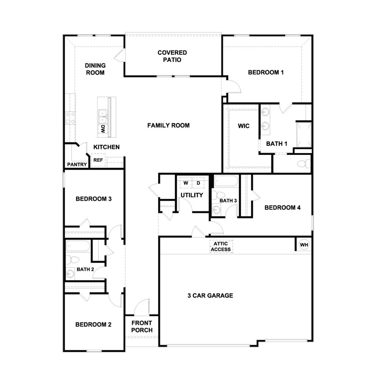 2D floor plan layout of this home in Railhead, Cedar Creek, TX (Image 2).