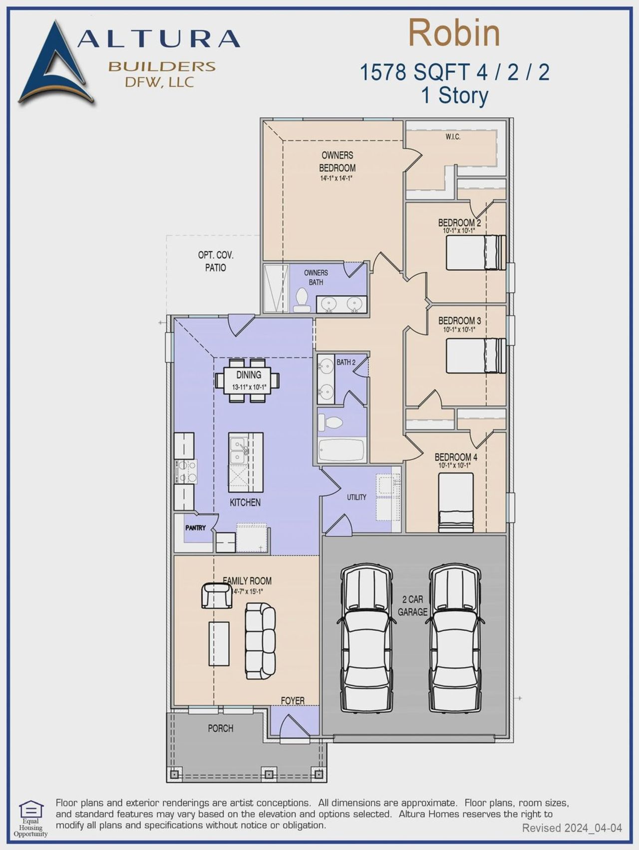 2D floor plan layout for the Robin by Altura Homes in Bridgepoint, Greenville, TX (Image 2).