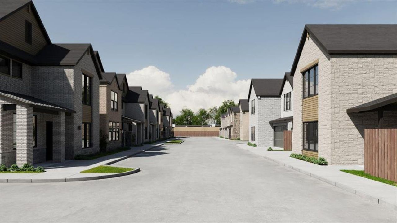 Front exterior of a new home in Greenwood Square, Richardson, TX, highlighting curb appeal (Image 2). Front exterior of a new home in Greenwood Square, Richardson, TX, highlighting curb appeal (Image 2).