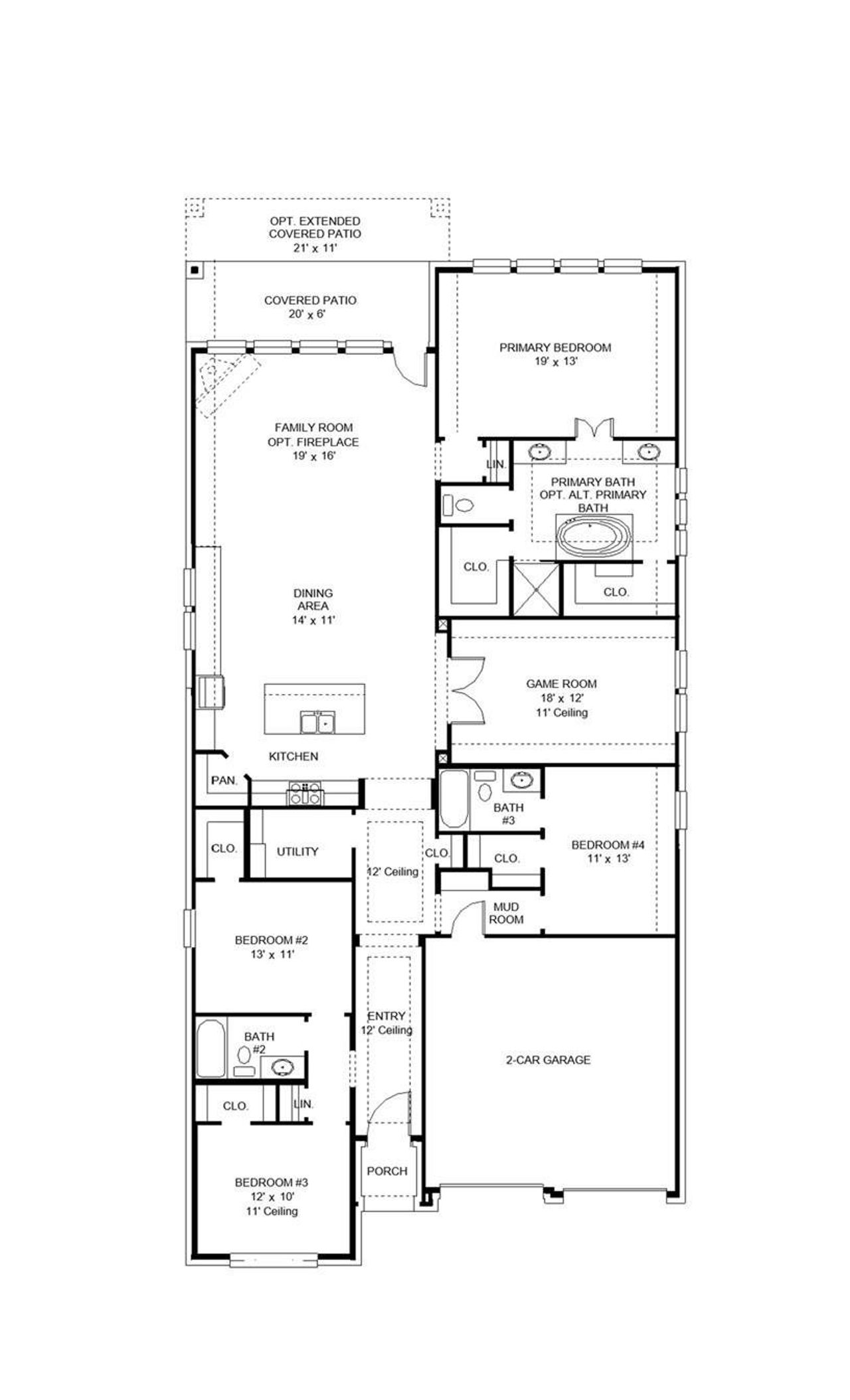 2D floor plan layout of this home in Riceland 50', Mont Belvieu, TX (Image 2).