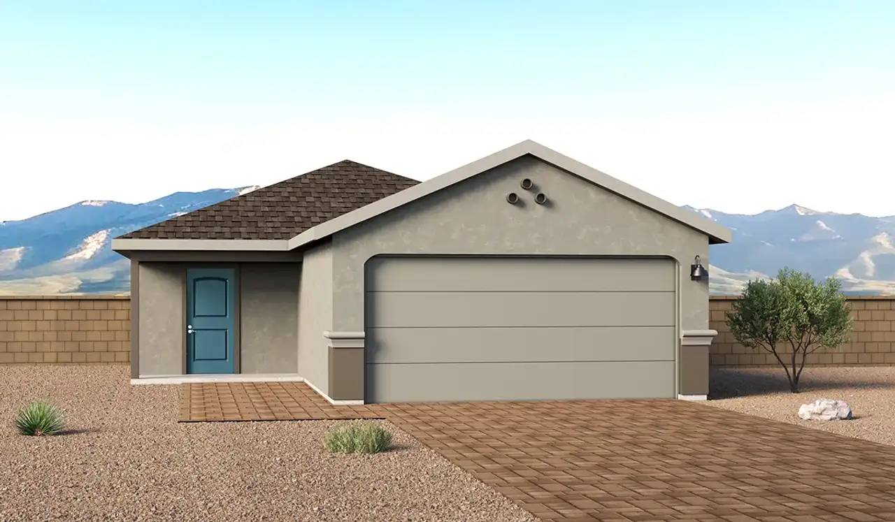 Representative exterior photo of a completed home built from the Aspen - T30A by D.R. Horton in Sorrel Ridge Estates, Tucson, AZ (Image 2). Representative exterior photo of a completed home built from the Aspen - T30A by D.R. Horton in Sorrel Ridge Estates, Tucson, AZ (Image 2).