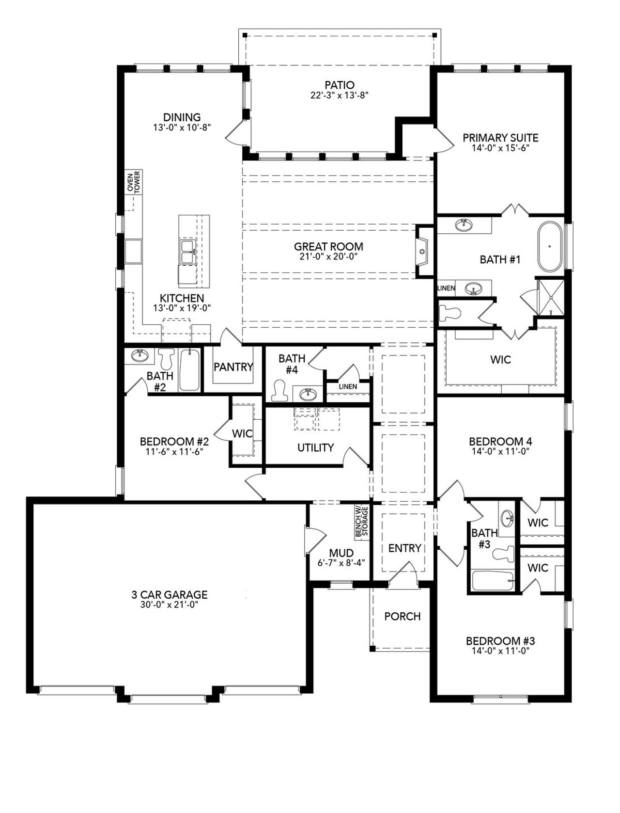 2D floor plan layout of this home in Bluffs at Northpointe, Fort Worth, TX (Image 2).