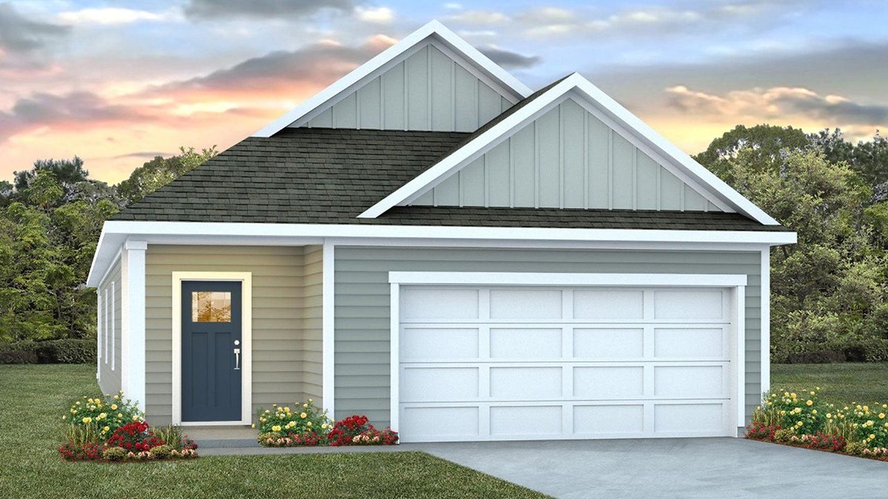 Representative exterior photo of a completed home built from the HEMINGWAY-EXP by D.R. Horton in The Lakes at North Glynn, Brunswick, GA (Image 2).