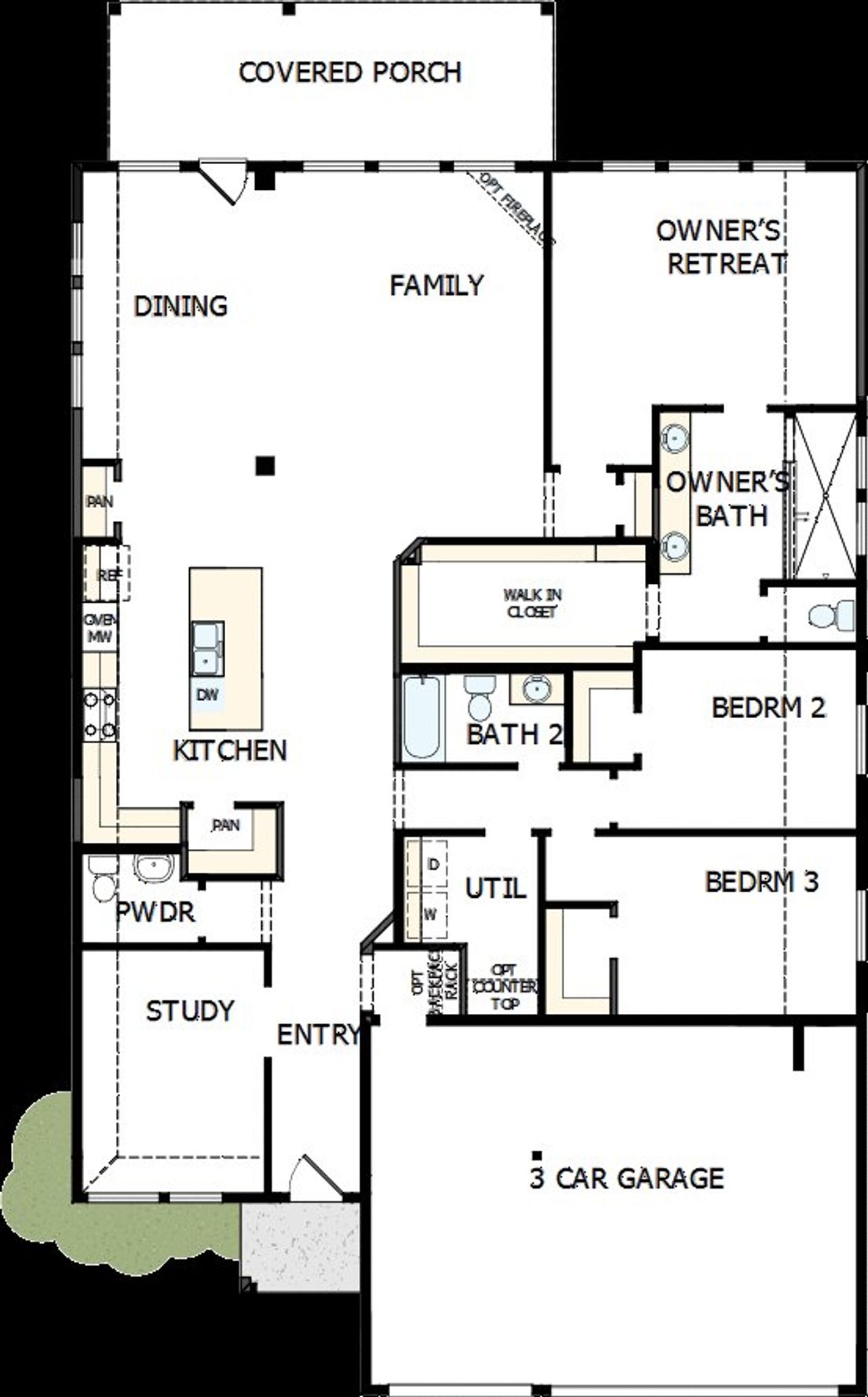 2D floor plan layout of this home in The Crossvine 55’, Schertz, TX (Image 2).