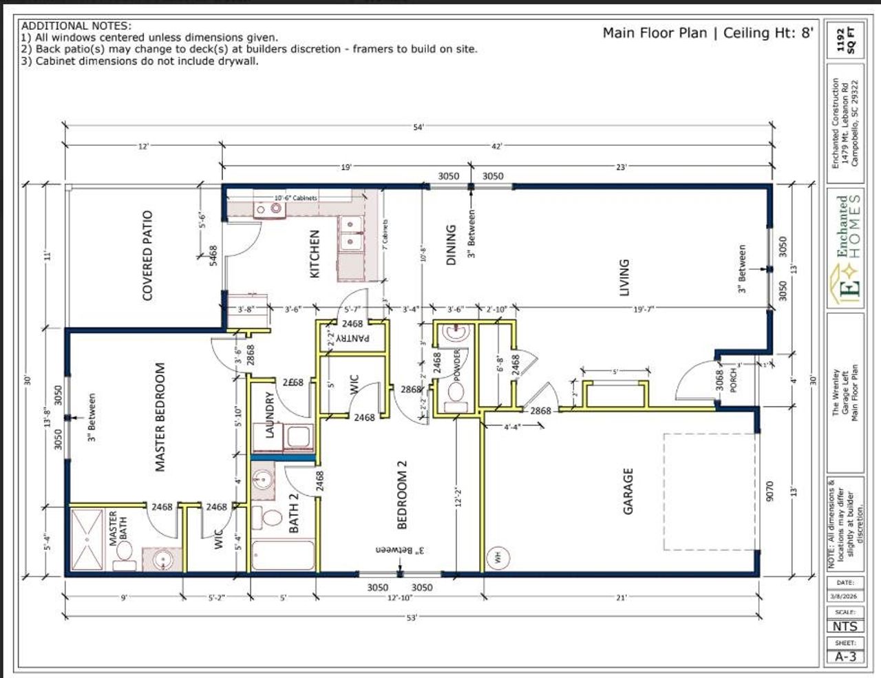 2D floor plan layout of this home in Cleveland Meadows, Spartanburg, SC (Image 2).