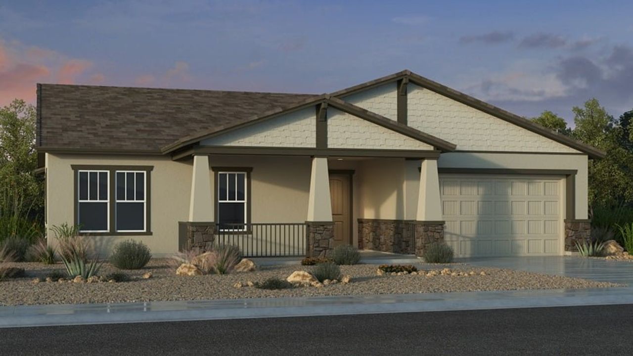 Representative exterior photo of a completed home built from the Ramsey by Taylor Morrison in Ellsworth Ranch Voyage Collection, Queen Creek, AZ (Image 2).