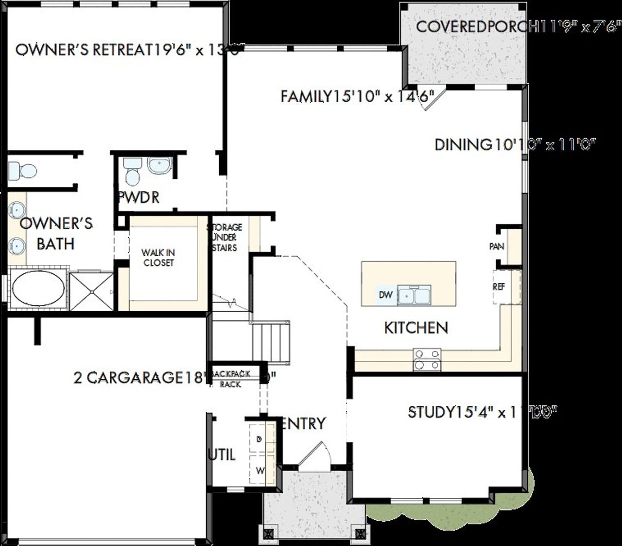 2D floor plan layout of this home in Sunfield, Buda, TX (Image 2).