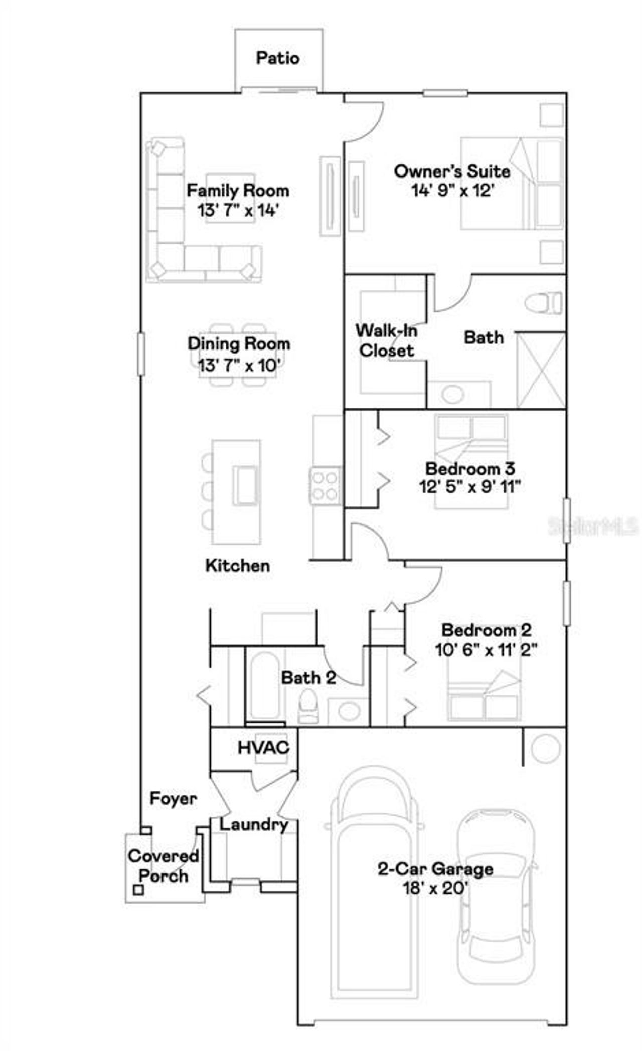 2D floor plan layout of this home in Marion Ranch, Ocala, FL (Image 2).