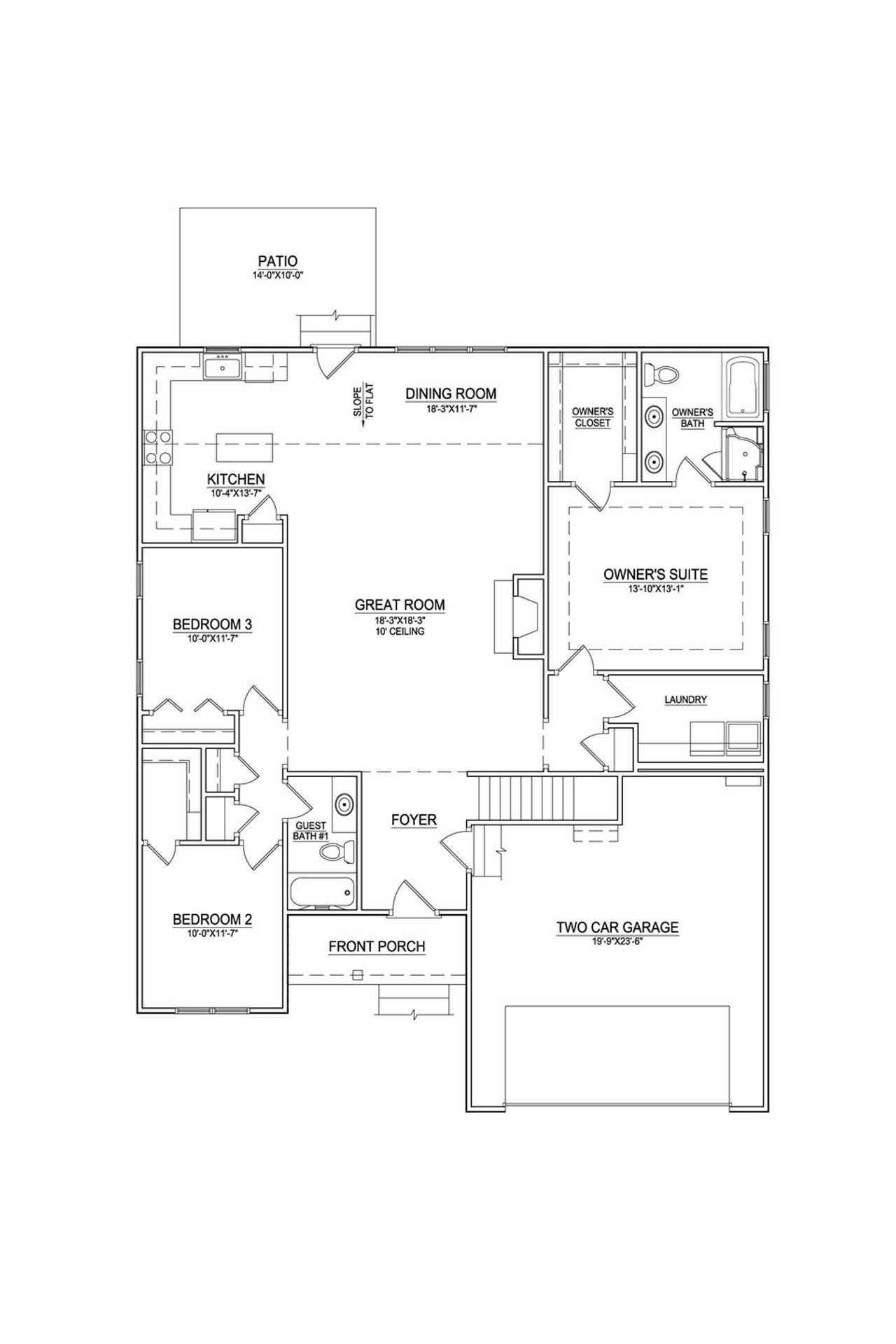 2D floor plan layout of this home in Arbor Hills South II, Greenville, NC (Image 2).